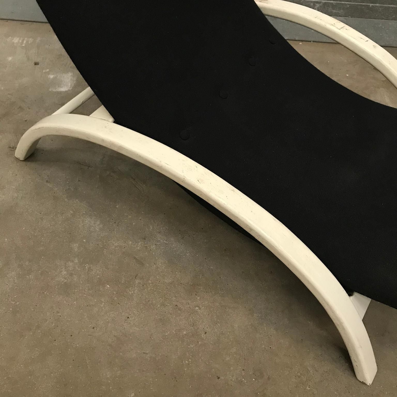 photo buy Elegant Infinitely Adjustable Easy Chair In Black Fabric & White Wood Circa 1960