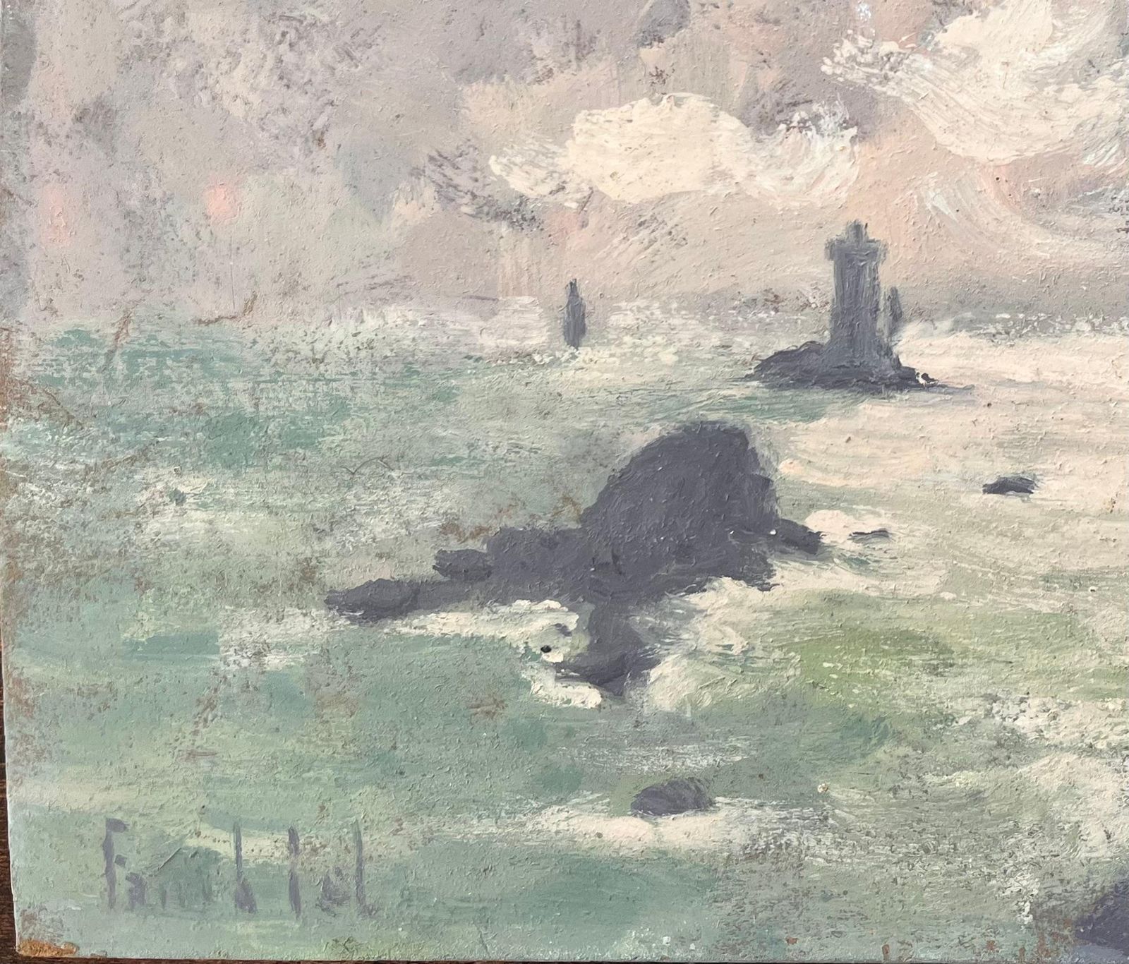 French Impressionist Seascape Oil Of La Vieille Lighthouse Off Pointe Du Raz photo Art