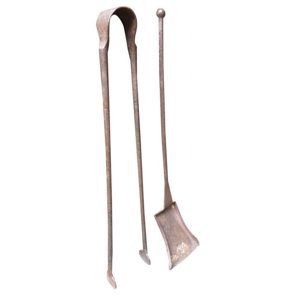 French Wrought Iron Fireplace Tools Or Fire Tools, Louis XV Period, 18th Century