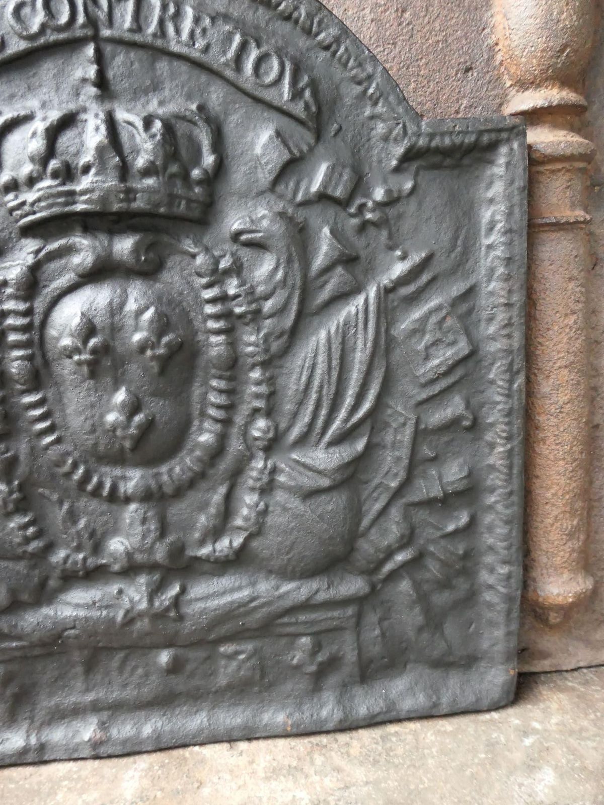 French Fireback / Backsplash With The Arms Of France, Louis XIV Style photo vintage