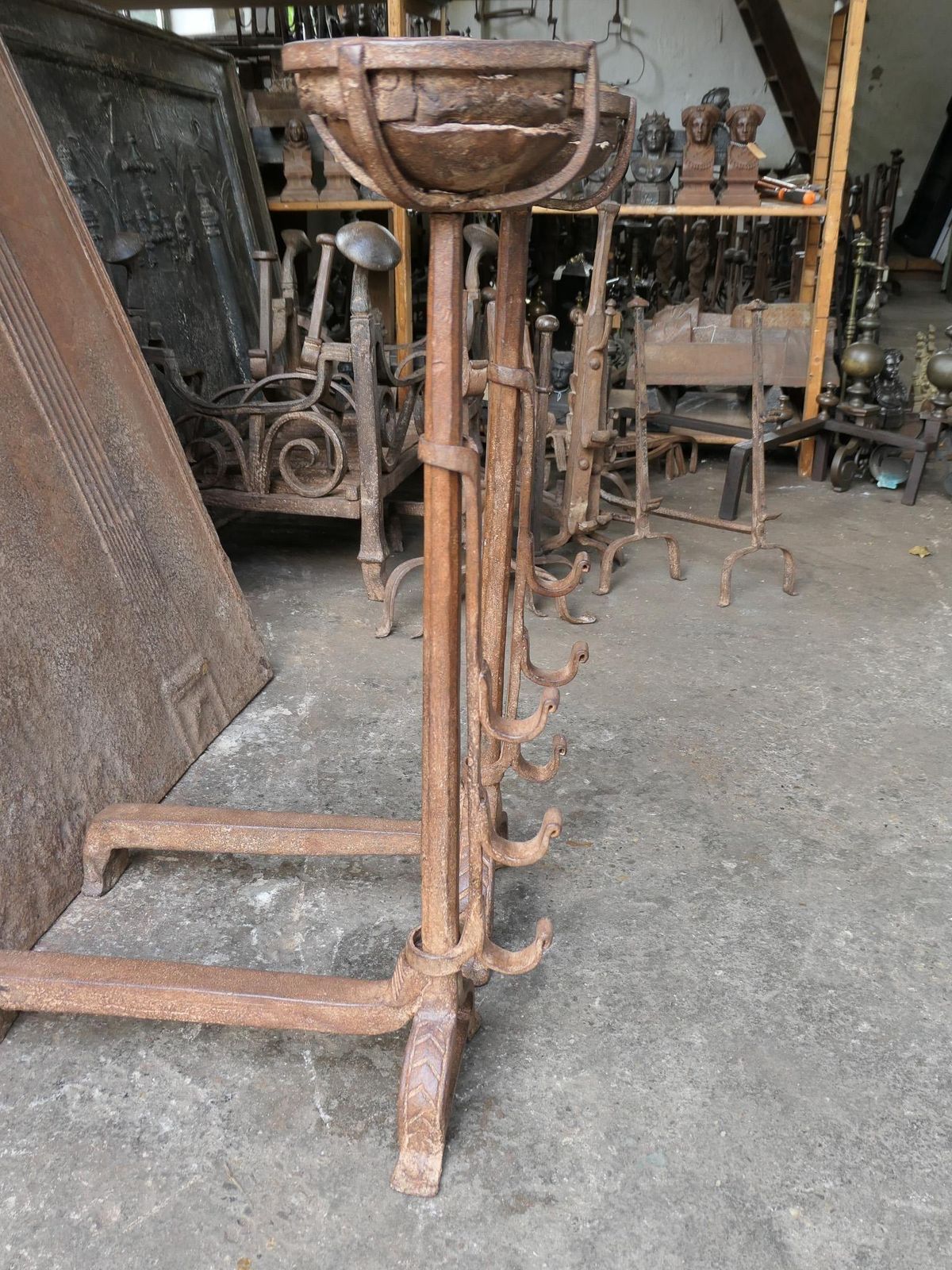 Hand Forged French Gothic Andirons Or Firedogs, 17th Century Period photo vintage