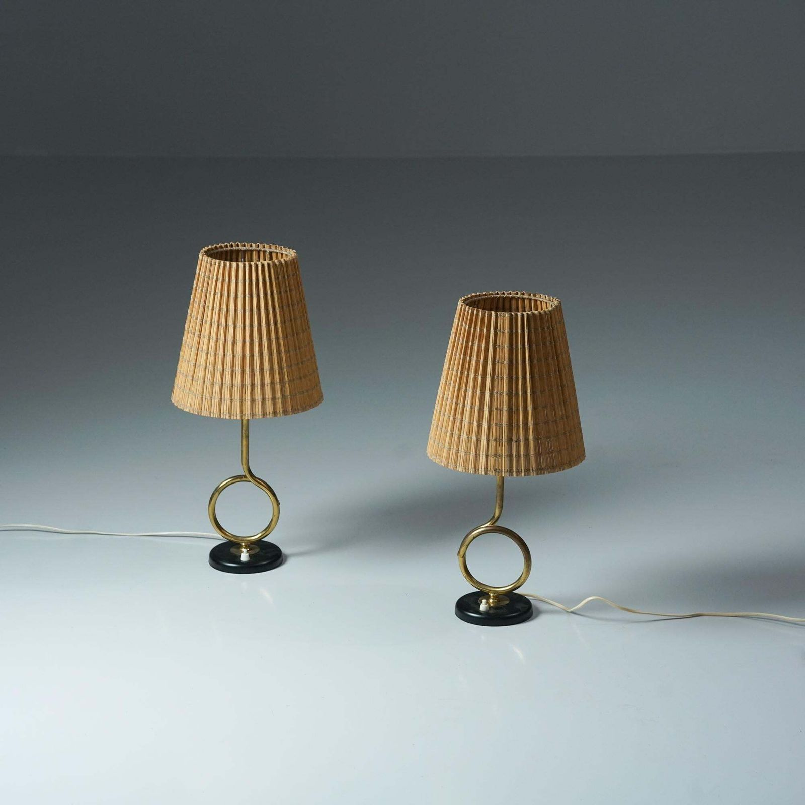 Pair Of Rare Table Lamps With Wooden Slat Shades, Valinte Oy, 1950s photo Lighting