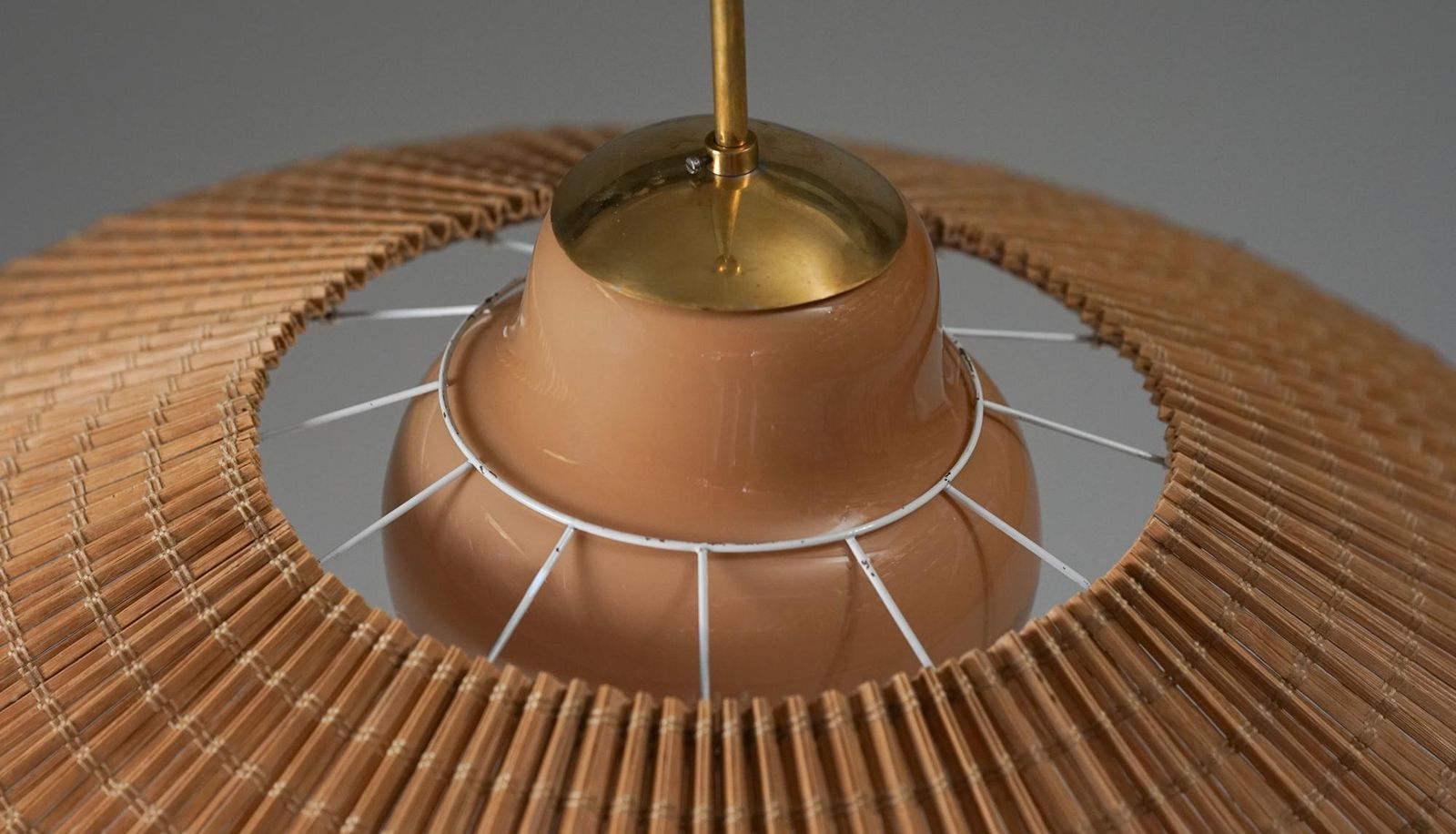 Lisa Johansson Pape & Gunilla Jung Glass And Wooden Slat Pendant, 1940/1950s photo Lighting