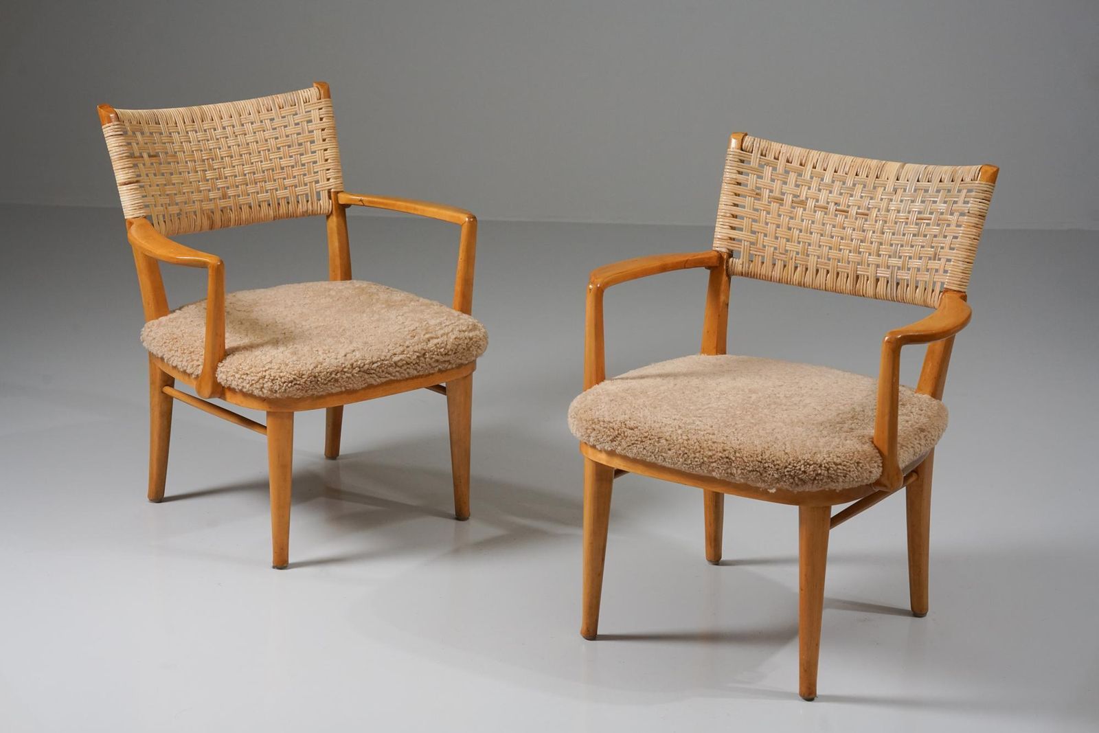Set Of Two Rare Chairs In Shearling And Birch, Arttu Brummer, Finland, 1940s photo furniture