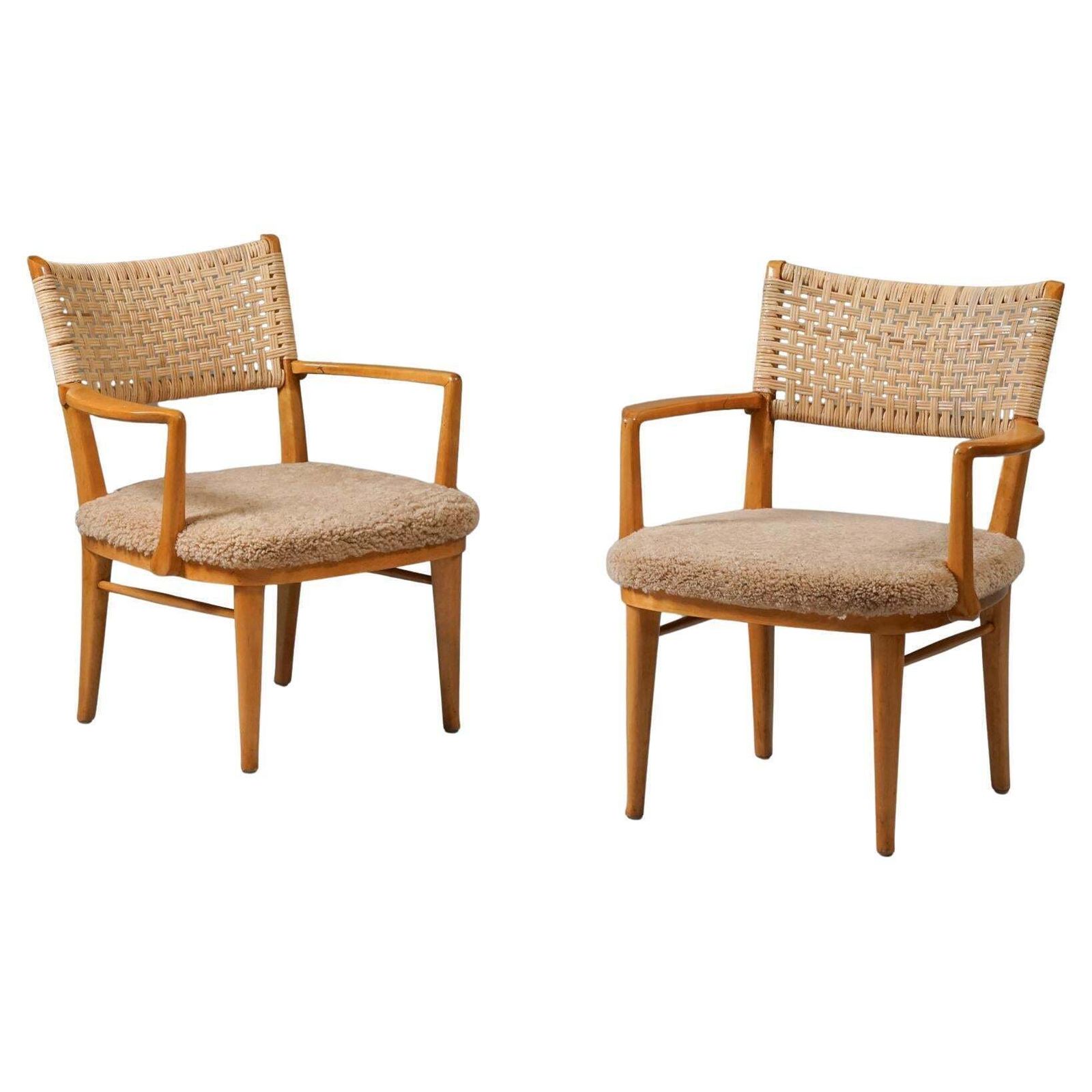 Set Of Two Rare Chairs In Shearling And Birch, Arttu Brummer, Finland, 1940s
