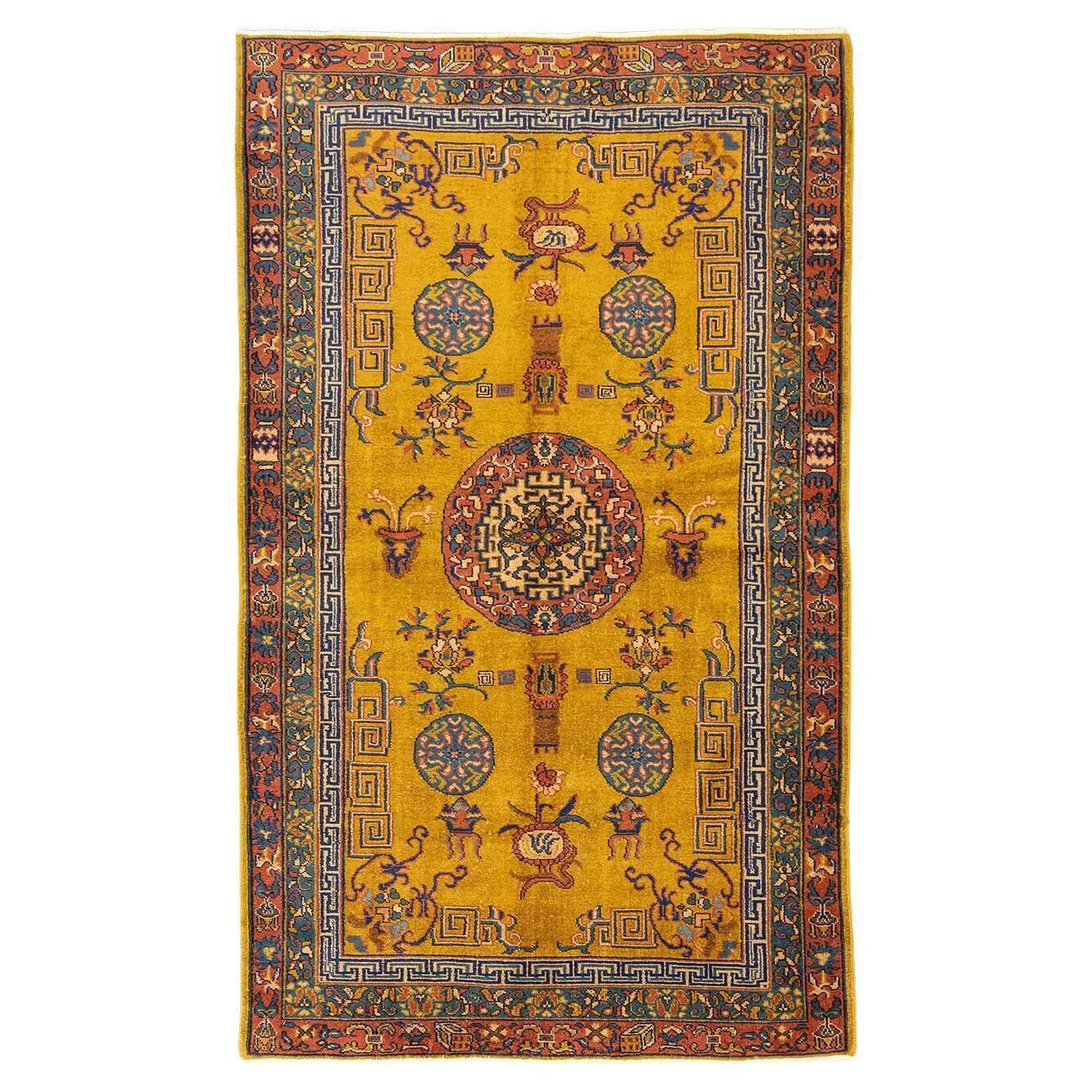 Antique Turkish Sparta Rug Goldish Field Color