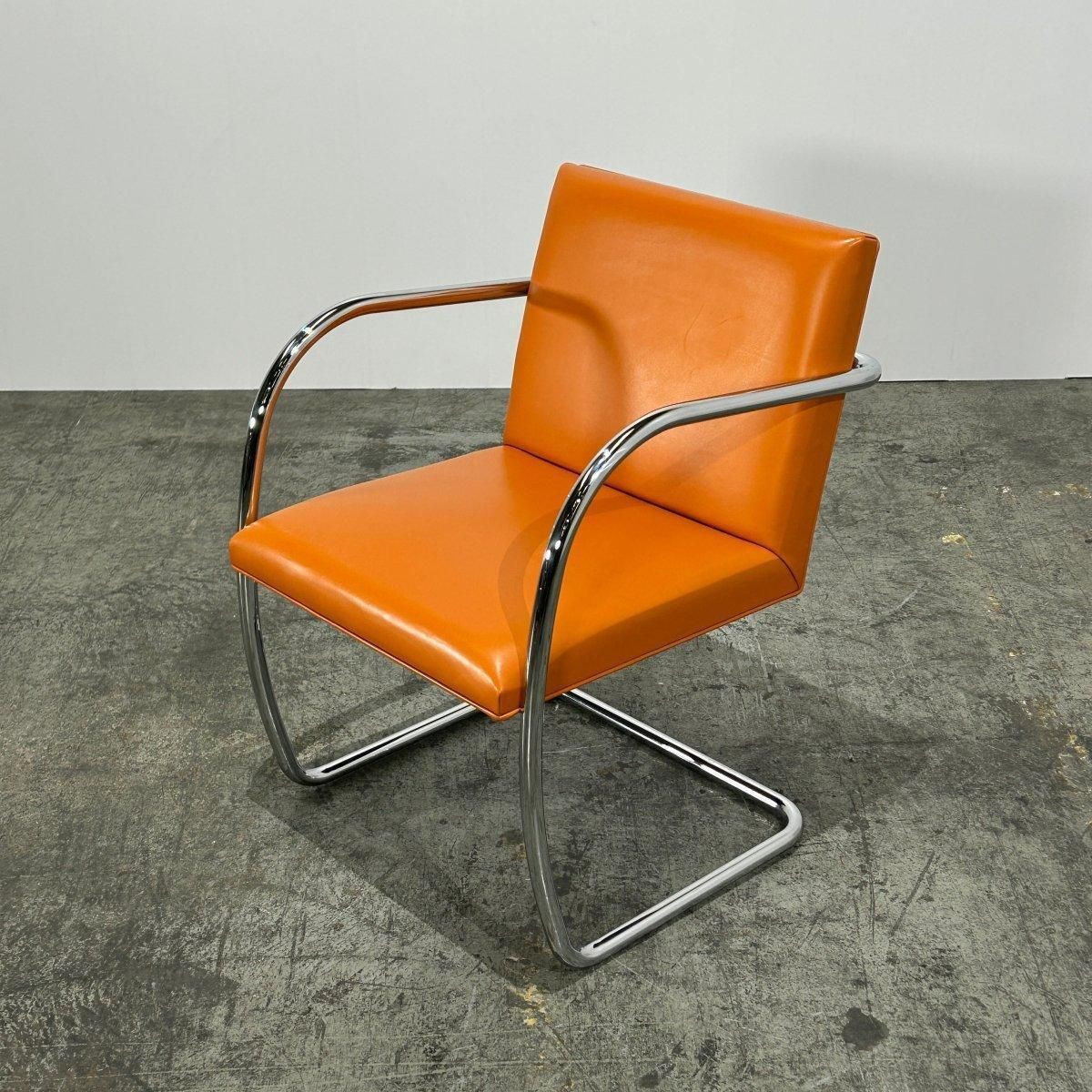 Knoll Brno Tubular Tan Orange Leather Chair By Ludwig Mies Van Der Rohe, Set (6) photo 8750.0