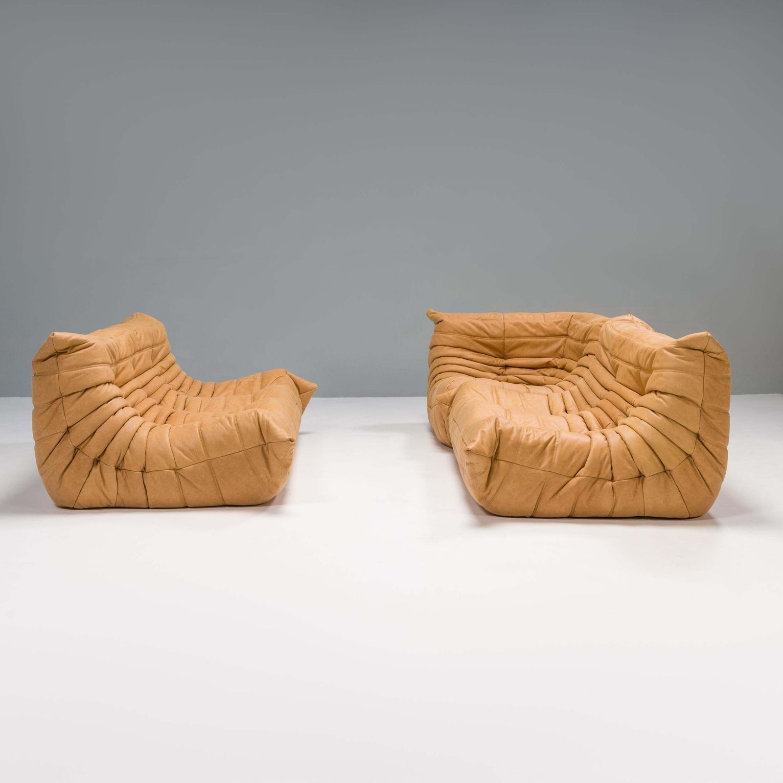 Ligne Roset By Michel Ducaroy Camel Brown Leather Togo, Set Of Three photo for sale
