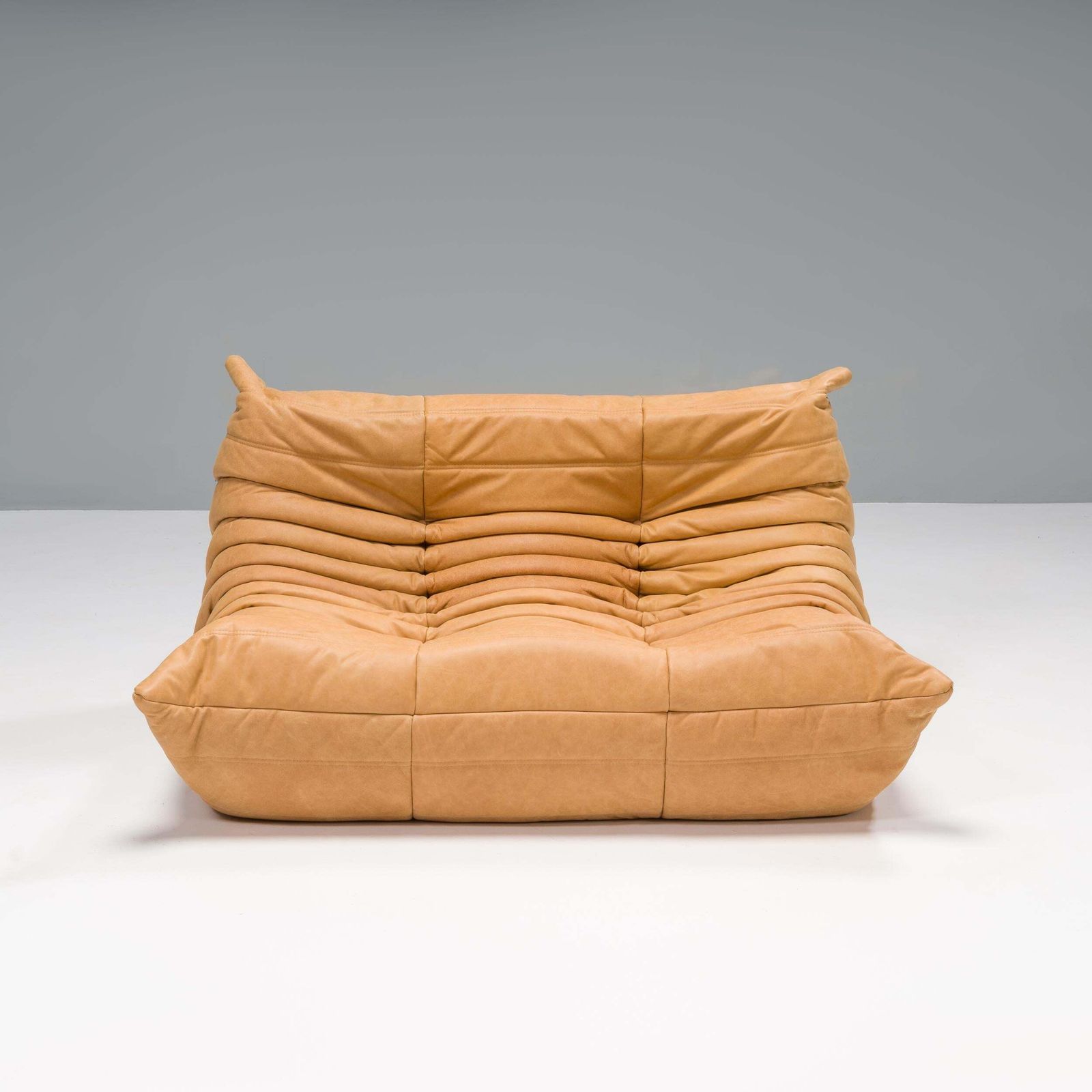 Ligne Roset By Michel Ducaroy Camel Brown Leather Togo, Set Of Three photo Furniture