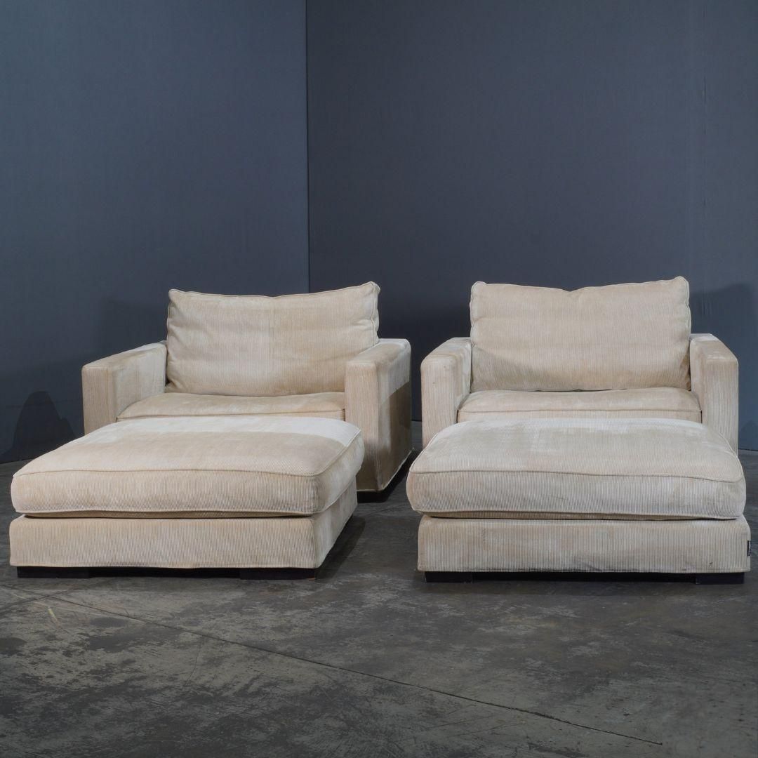 Roche Bobois Cream Cord Armchair And Footstool photo for sale