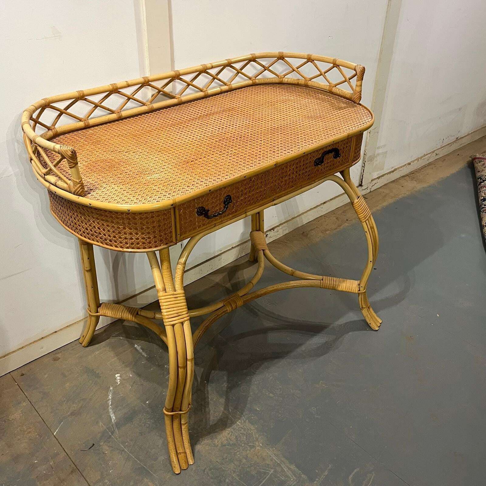 photo furniture Bamboo And Cane Oval Dressing Table
