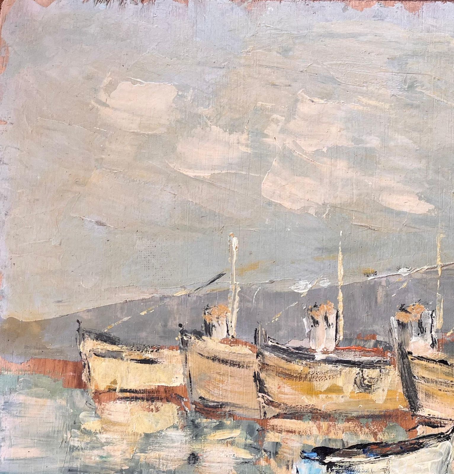 Fanch Lel French Impressionist Oil Painting Of Fishing Boats In Harbour With Reflections photo vinterior