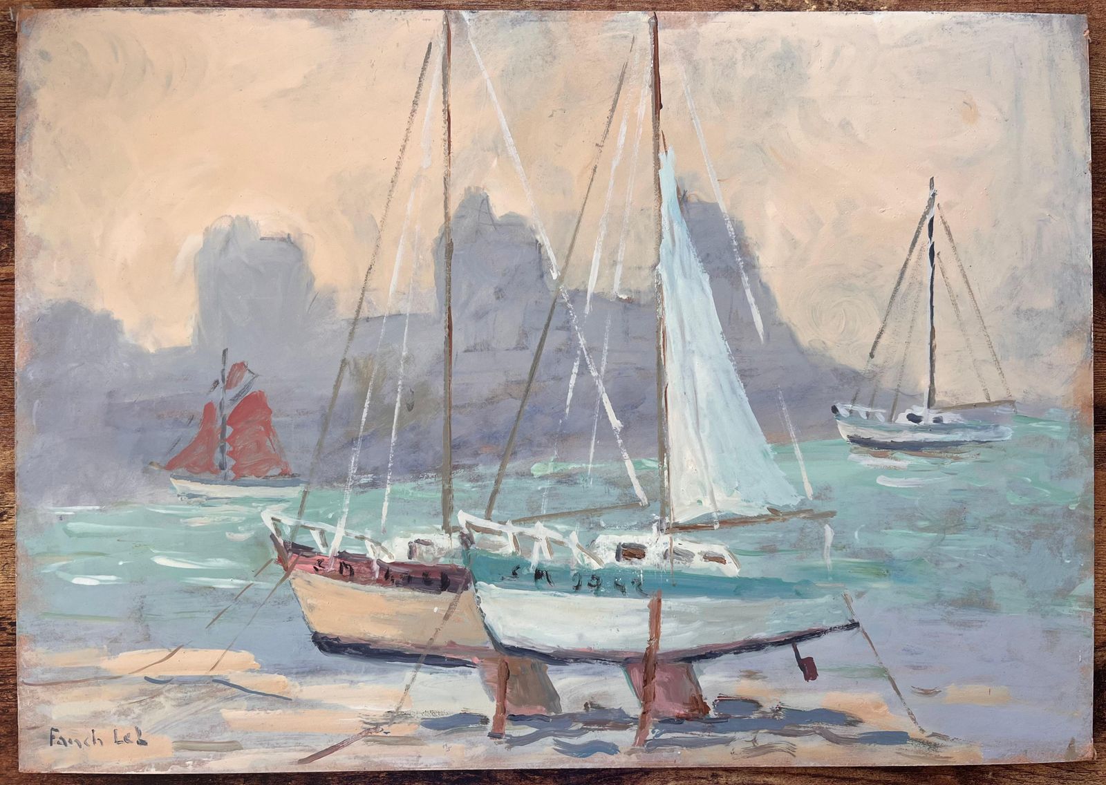 Fanch Lel French Impressionist Painting Of Boats On The Beach At Dinard photo furniture