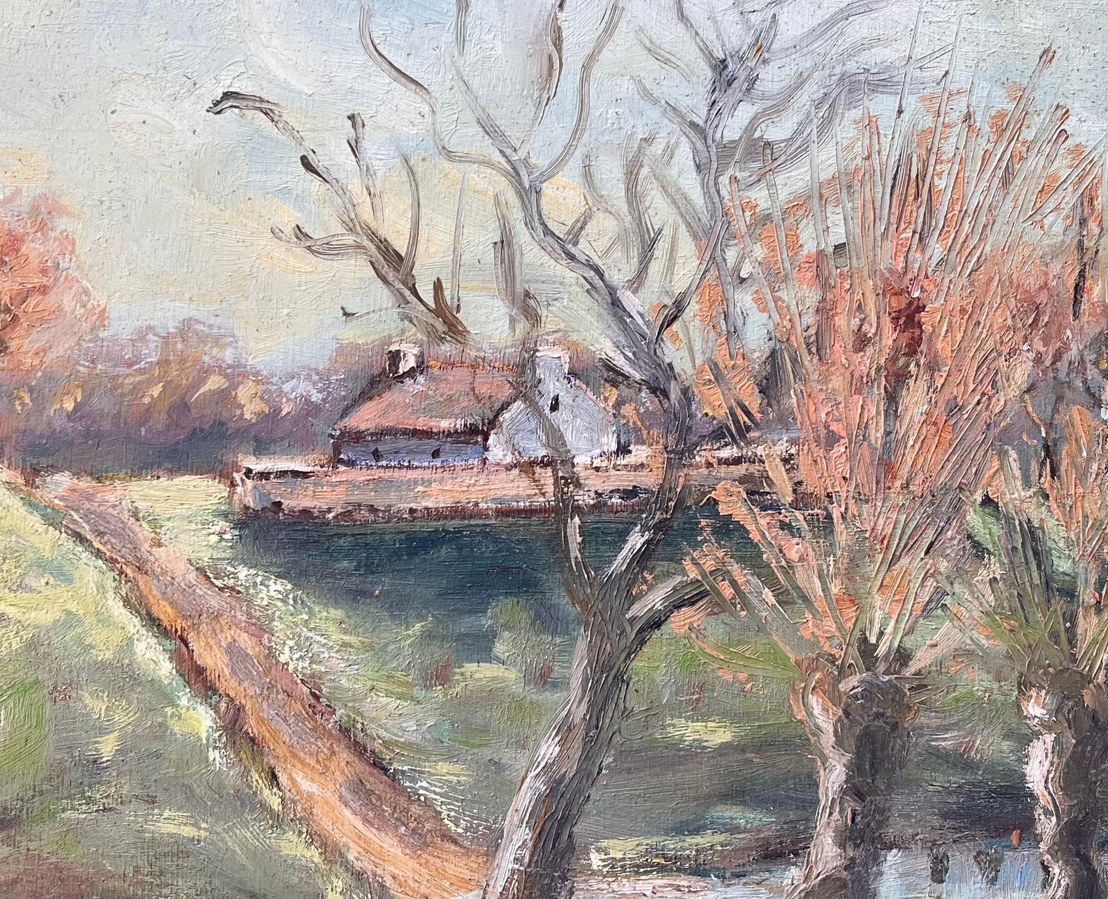 Fanch Lel French Countryside Landscape Oil Of Farmhouse Path And Pollarded Trees By River photo buy