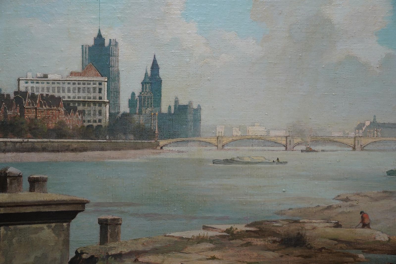 Bertram Nichollsvauxhall Bridge London 1951   British Post Impressionist Landscape Oil Painting1951 photo for sale