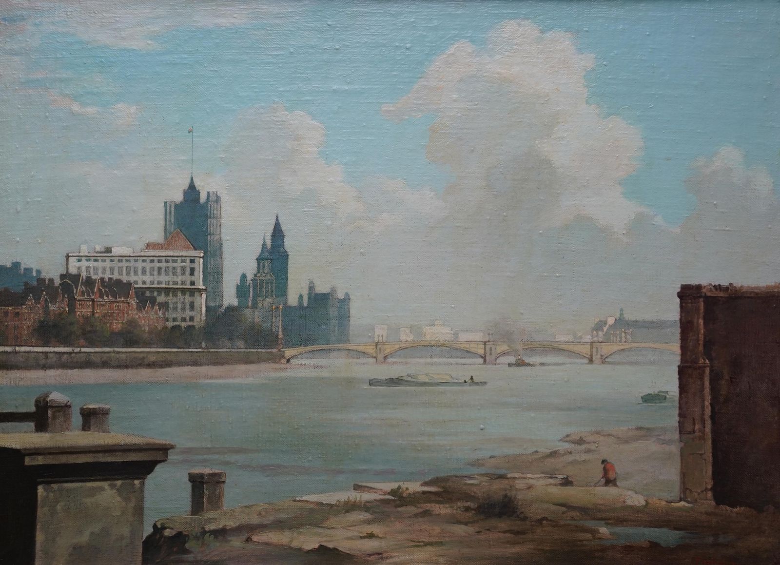 photo furniture Bertram Nichollsvauxhall Bridge London 1951   British Post Impressionist Landscape Oil Painting1951