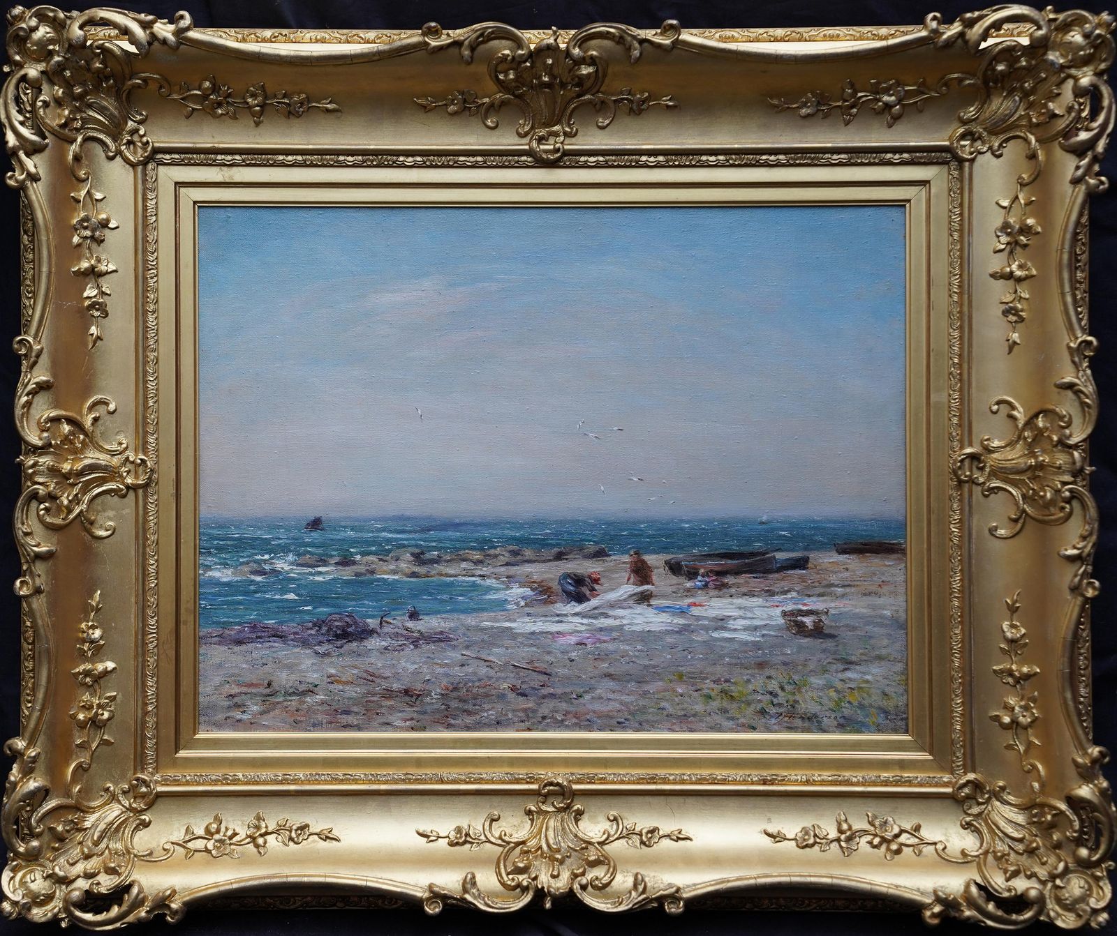 Joseph Hendersonwashing Day In Coastal Landscape   Scottish Victorian Impressionist Oil Paintingcirca 1880