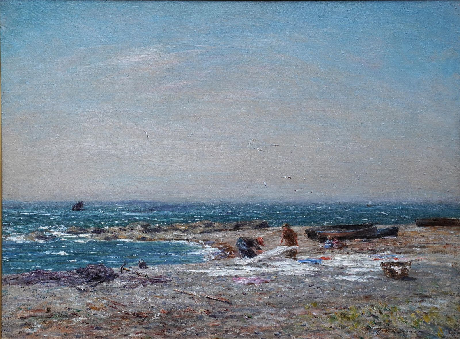 photo vinterior Joseph Hendersonwashing Day In Coastal Landscape   Scottish Victorian Impressionist Oil Paintingcirca 1880