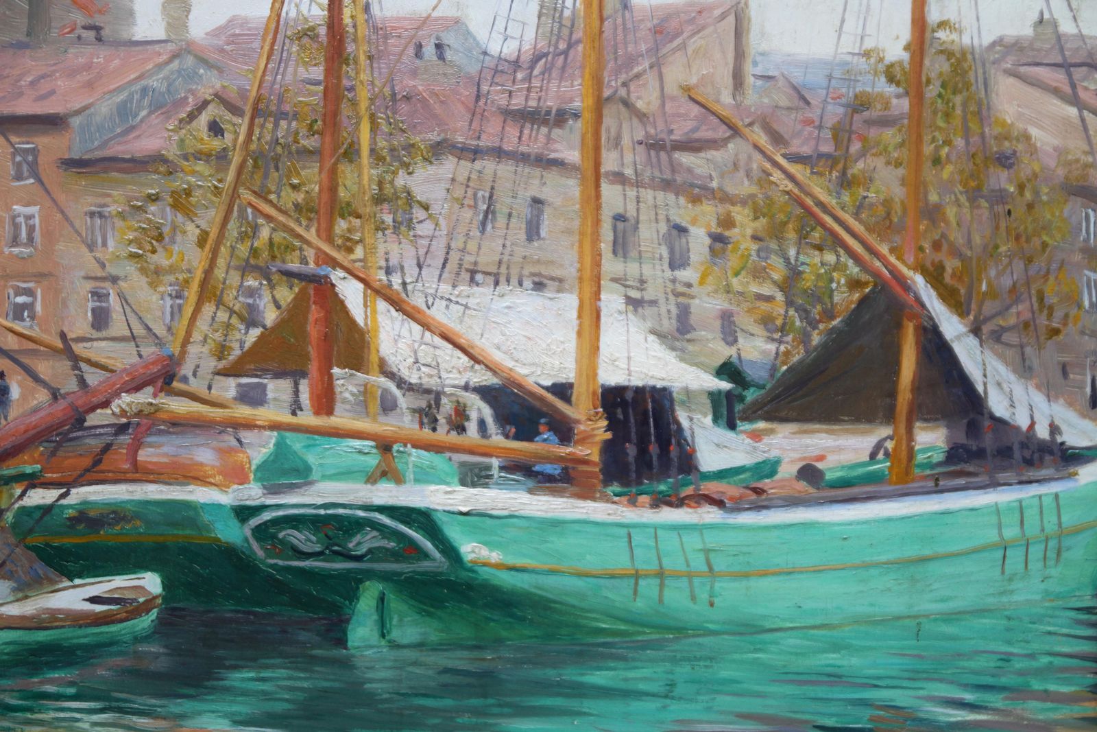 Roland Strasser  Harbour Scene Jakarta   Marine Art Oil Painting 1920 Indonesia Bugis Boatscirca 1920 photo Art
