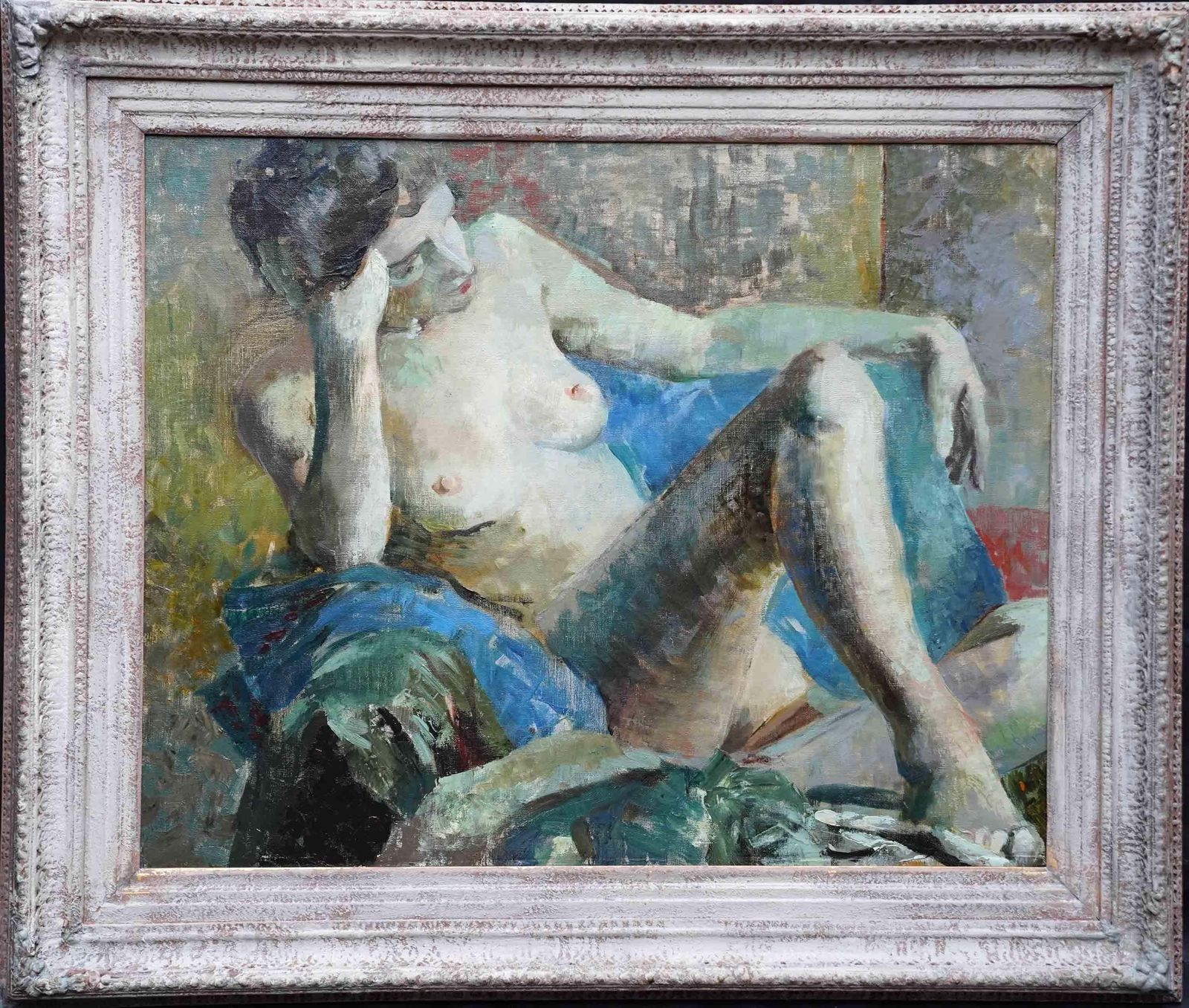 photo buy Reclining Nude   Industrial Scene Verso   Scottish 1940's Portrait Oil Paintingcirca 1945