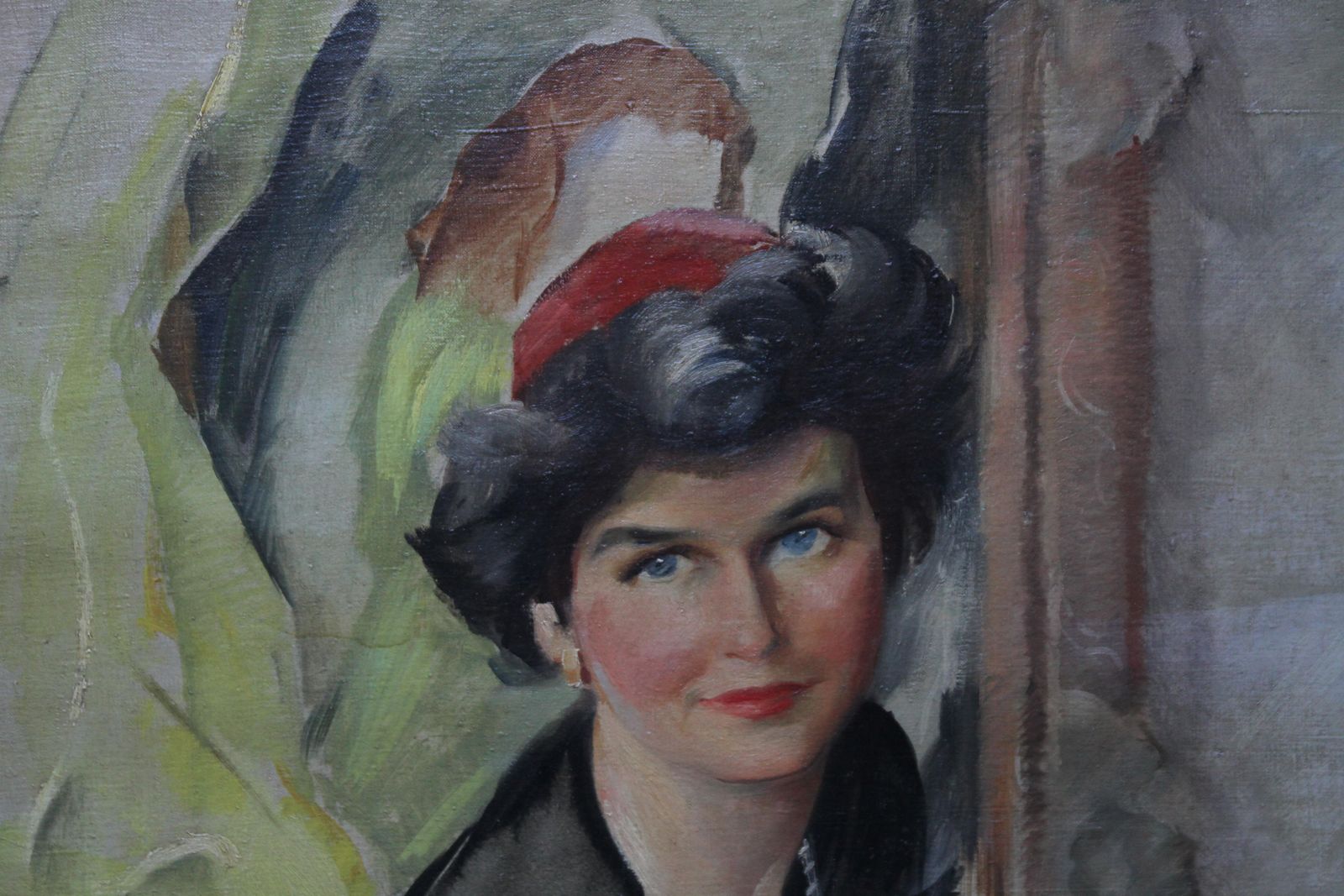 David L Swaseyportrait Of Woman In Red Hat   American 50s Art Post Impressionist Oil Paintingcirca 1953 photo Art
