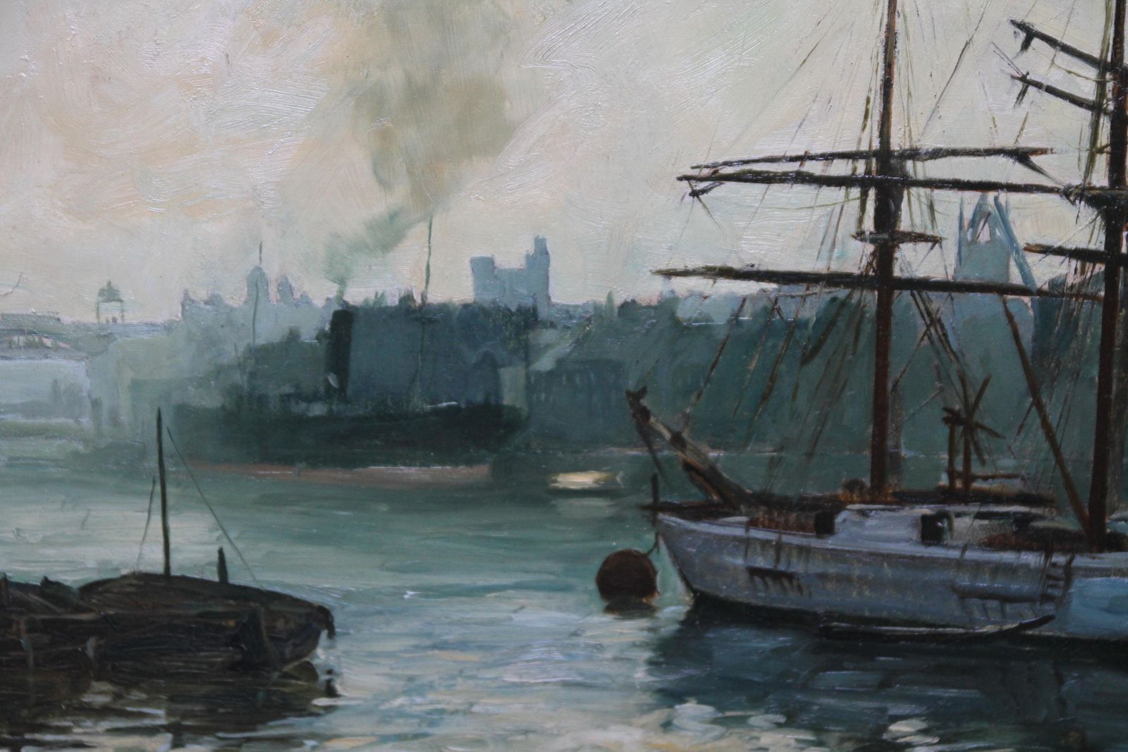 Joseph Henry Kirsopthe Port Of Newcastle Upon Tyne   British 1914 Marine Art Oil Painting1914 photo vintage