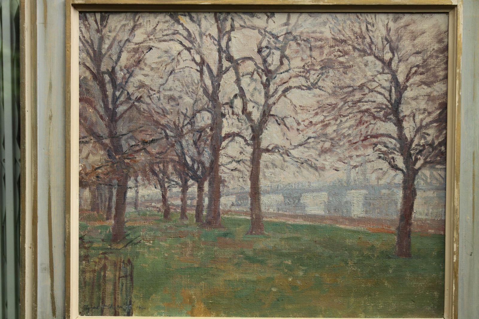 Rupert Shephardbattersea Park London   British 40's Impressionist Oil Landscape Thames Bridge1945 photo Art