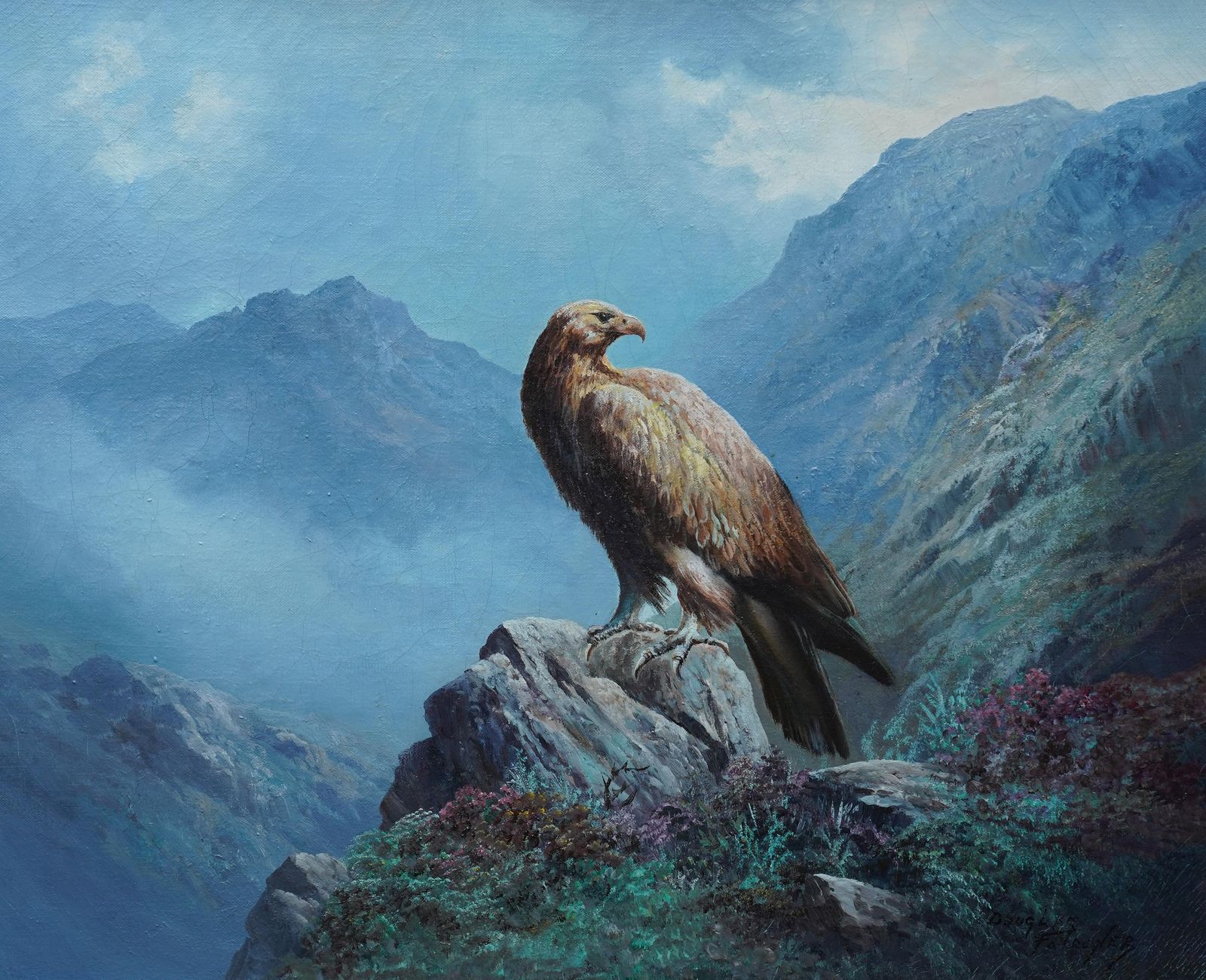 Douglas Falconergolden Eagle Of Scottish Highlands   Scottish Art Bird Landscape Oil Paintingcirca 1960 photo for sale