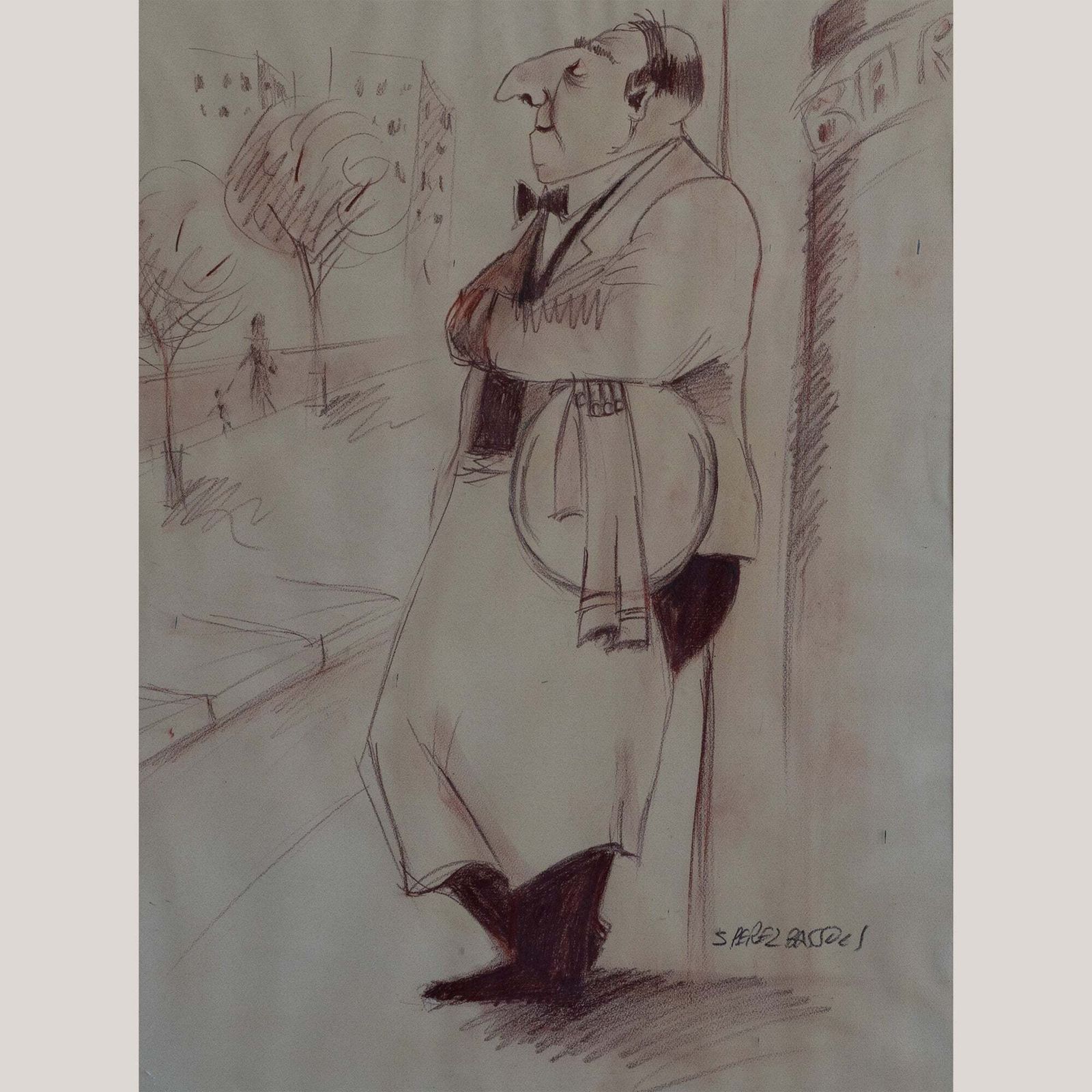 De Ober – Karikatuur, Inkttekening Van Salvador Pérez Bassols