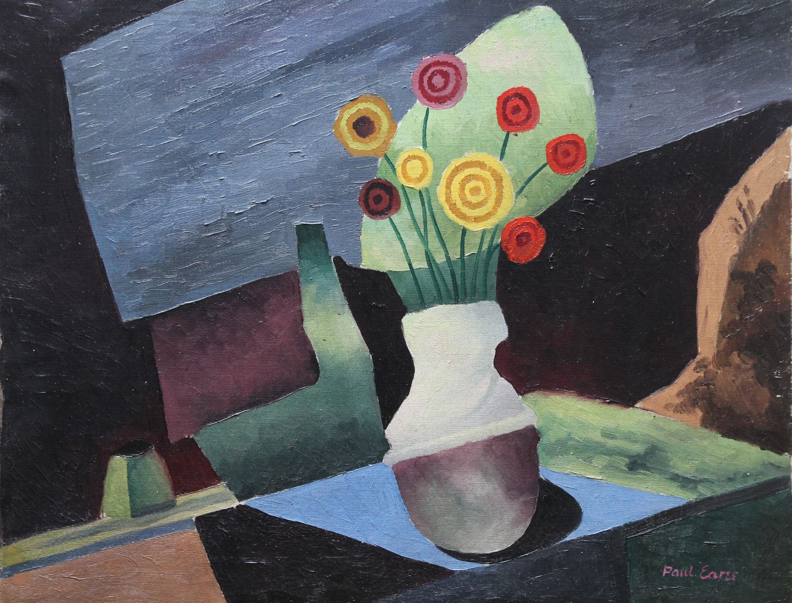 Paul Eareefloral Still Life   British Art 1930 Post Cubist Oil Painting Red Yellow Flowerscirca 1930 photo furniture