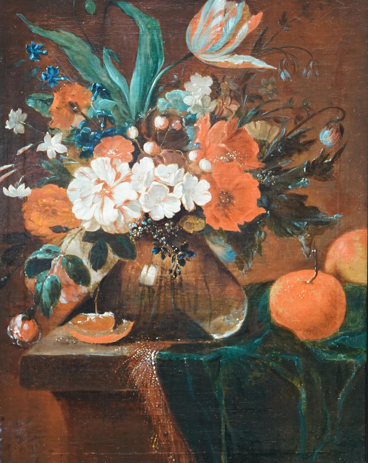 Still Life Of Flowers And Fruit   Dutch Old Master C1700 Floral Art Oil Paintingcirca 1700 photo for sale