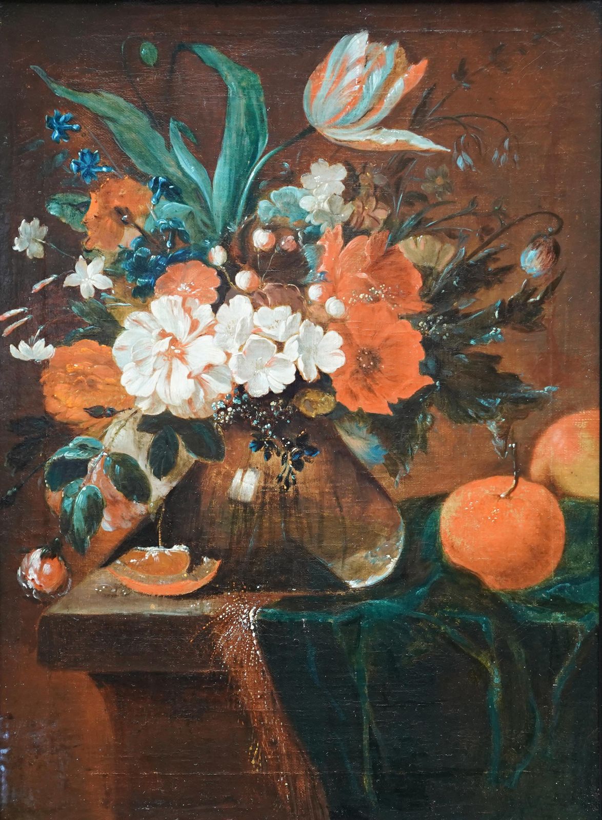 Art Still Life Of Flowers And Fruit   Dutch Old Master C1700 Floral Art Oil Paintingcirca 1700 photo