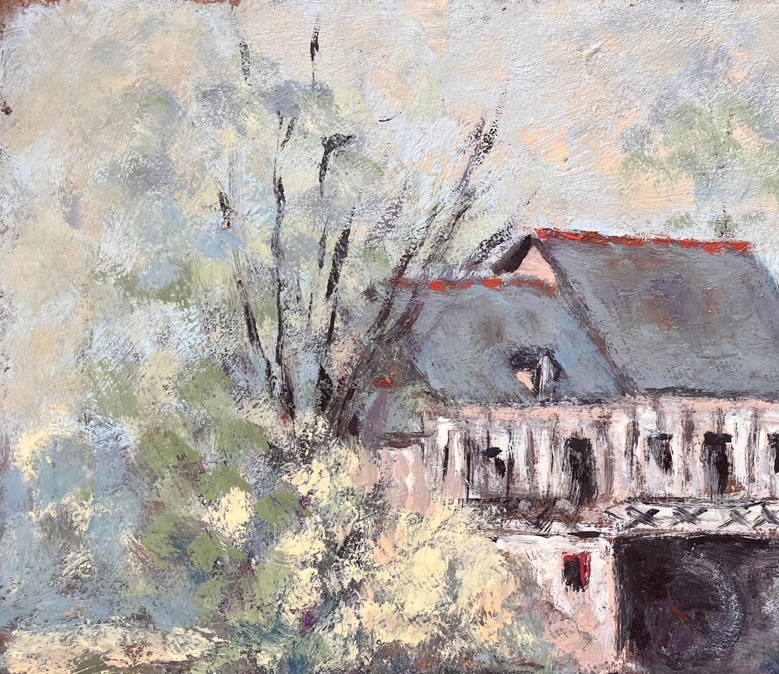 Fanch Lel French Impressionist Oil Of Riverside Mill House With Trees And Reflections photo 555.0
