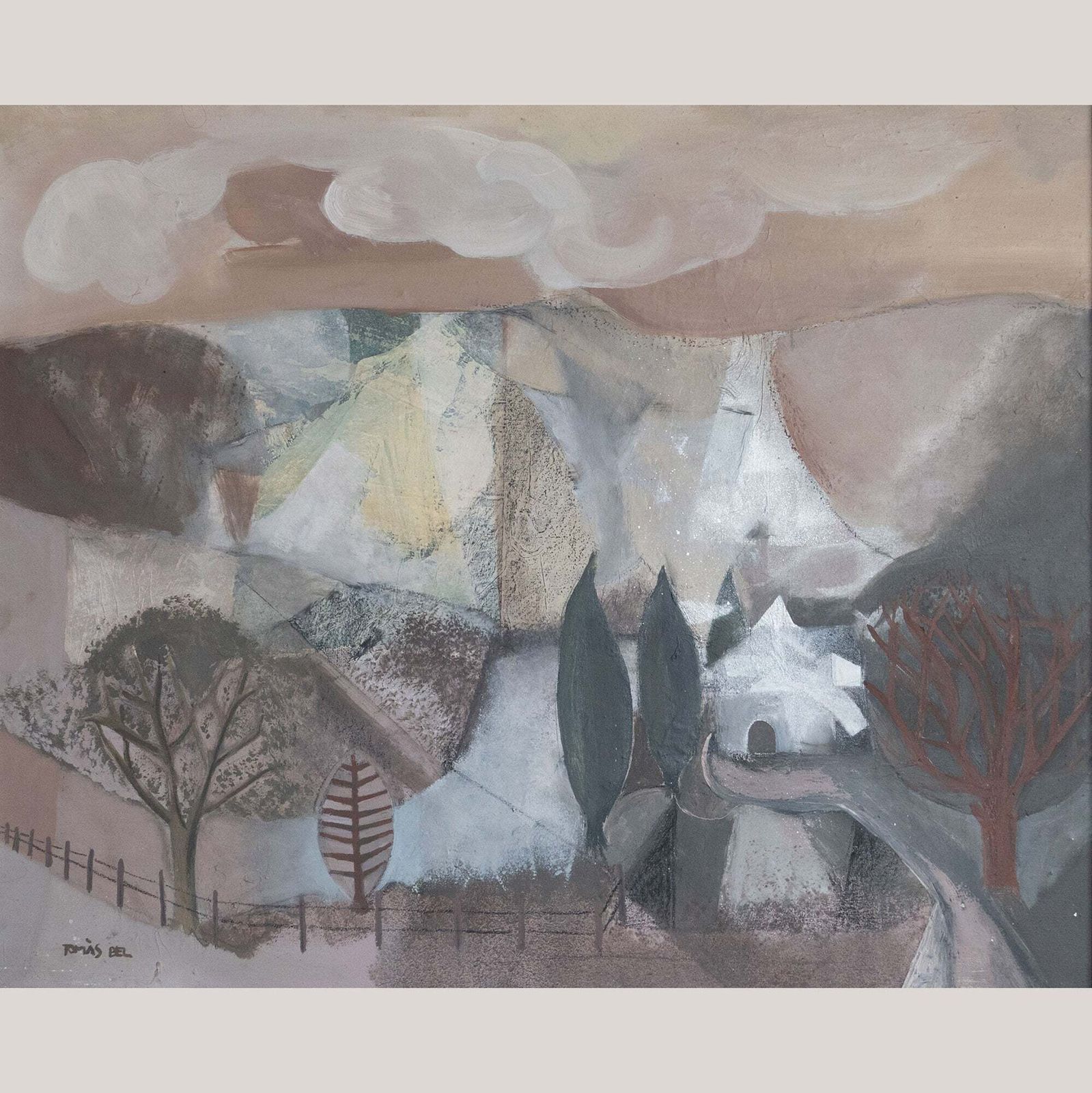 Mid Century Catalan Landscape – Original Mixed Media By Tomàs Bel