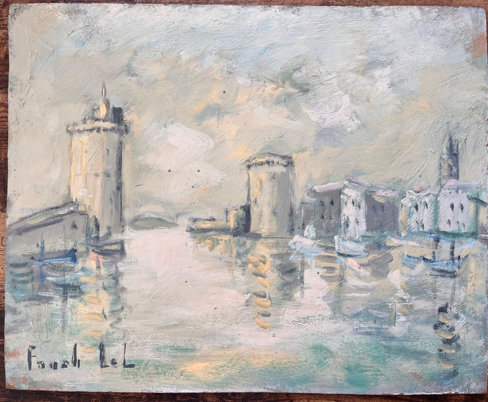 Fanch Lel French Impressionist Port Scene Of La Rochelle Towers And Boats In Harbour photo furniture