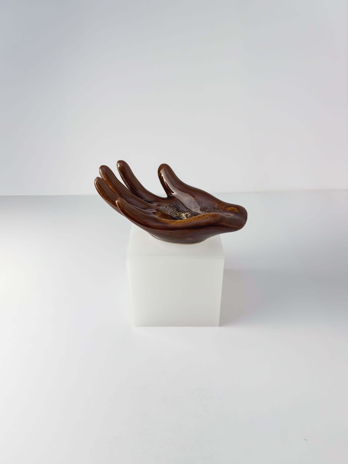 Vallauris Hand Shaped Ceramic Dish, Brown & Amber Glaze, France, C. 1960s photo for sale