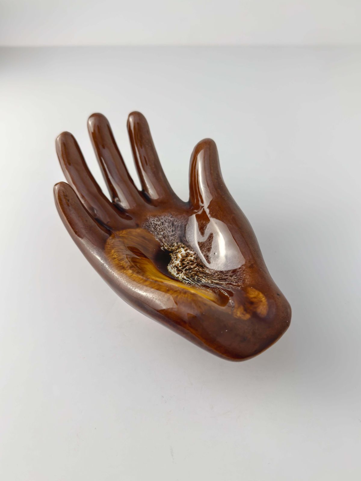 Vallauris Hand Shaped Ceramic Dish, Brown & Amber Glaze, France, C. 1960s photo buy