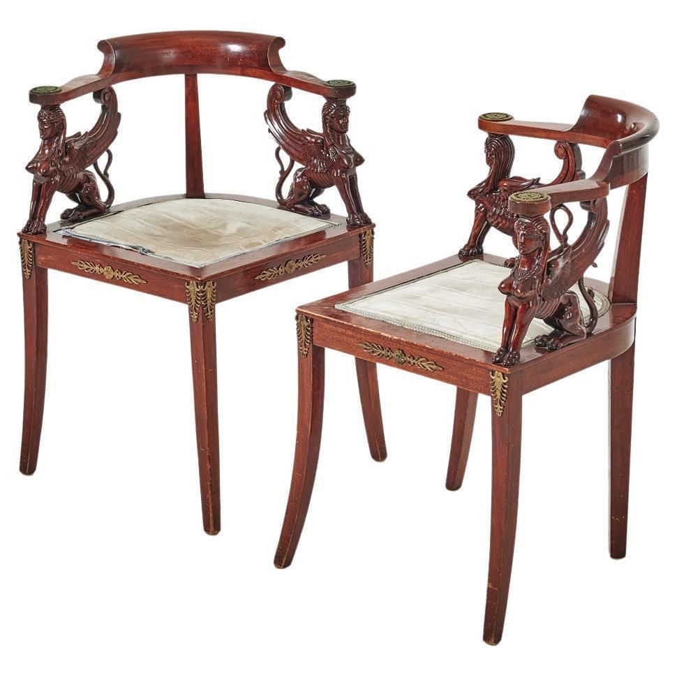 A Pair Of French Empire Style Corner Chairs