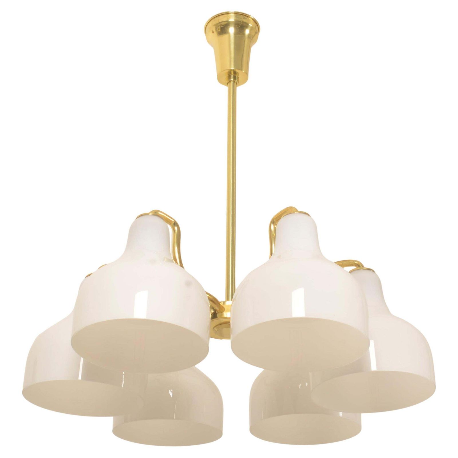 Vilhelm Lauritzen Brass And Opaline Glass Chandelier