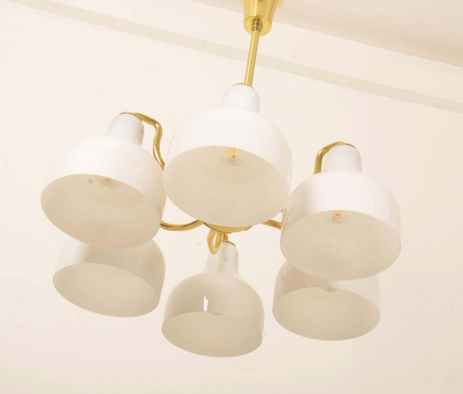 Vilhelm Lauritzen Brass And Opaline Glass Chandelier photo Lighting
