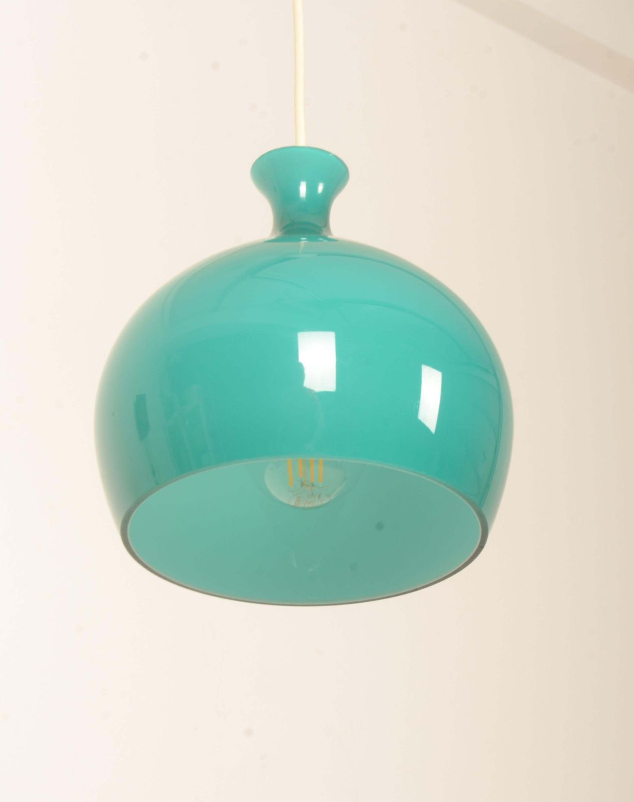 photo for sale Rare Onion Pendants In Turquoise Glass By Helge Zimdal