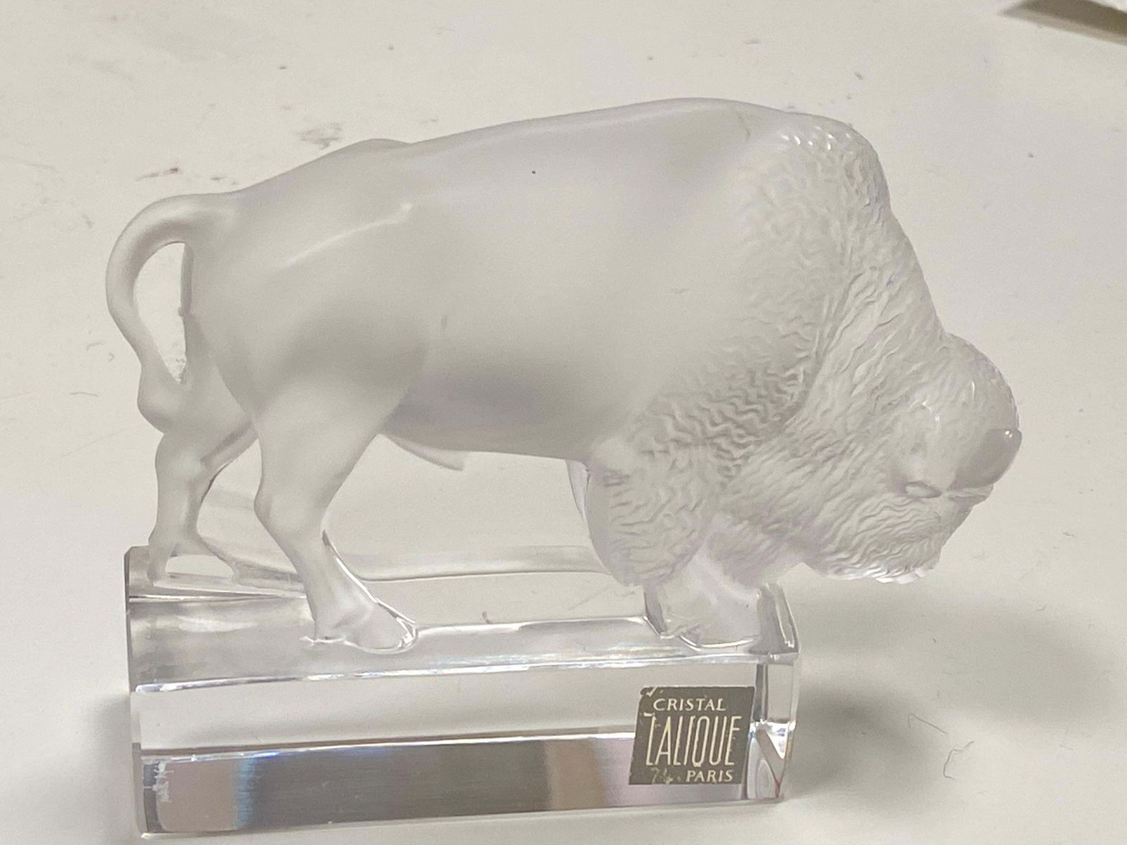 Glass Sculpture Paperweight "Bison" By Lalique photo vintage