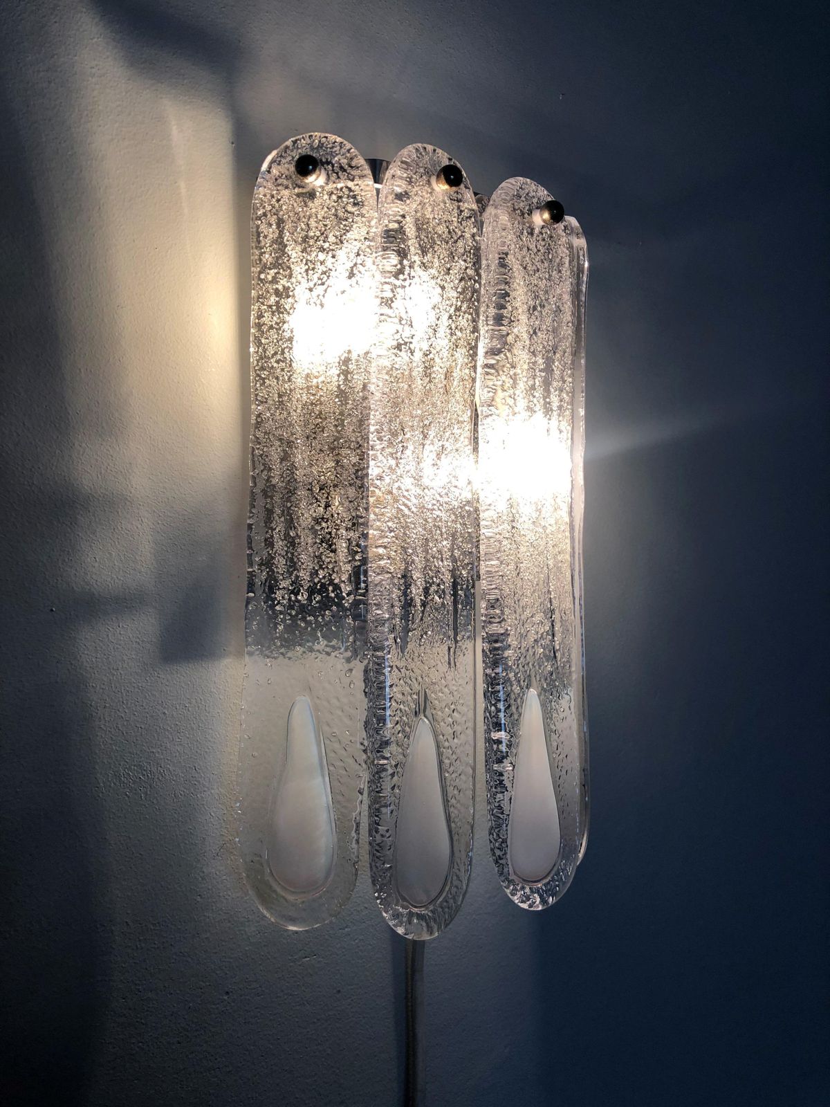 Italian Mid Century Pair Of White Murano Glass Wall Sconces By Mazzega, 1970s photo for sale