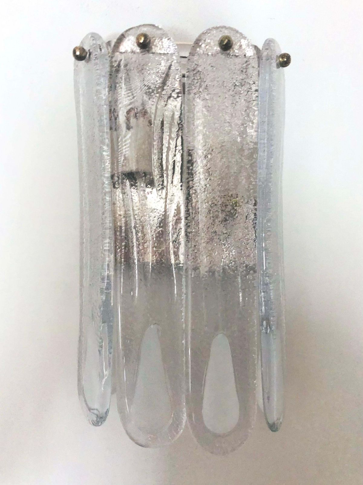 Italian Mid Century Pair Of White Murano Glass Wall Sconces By Mazzega, 1970s photo vintage