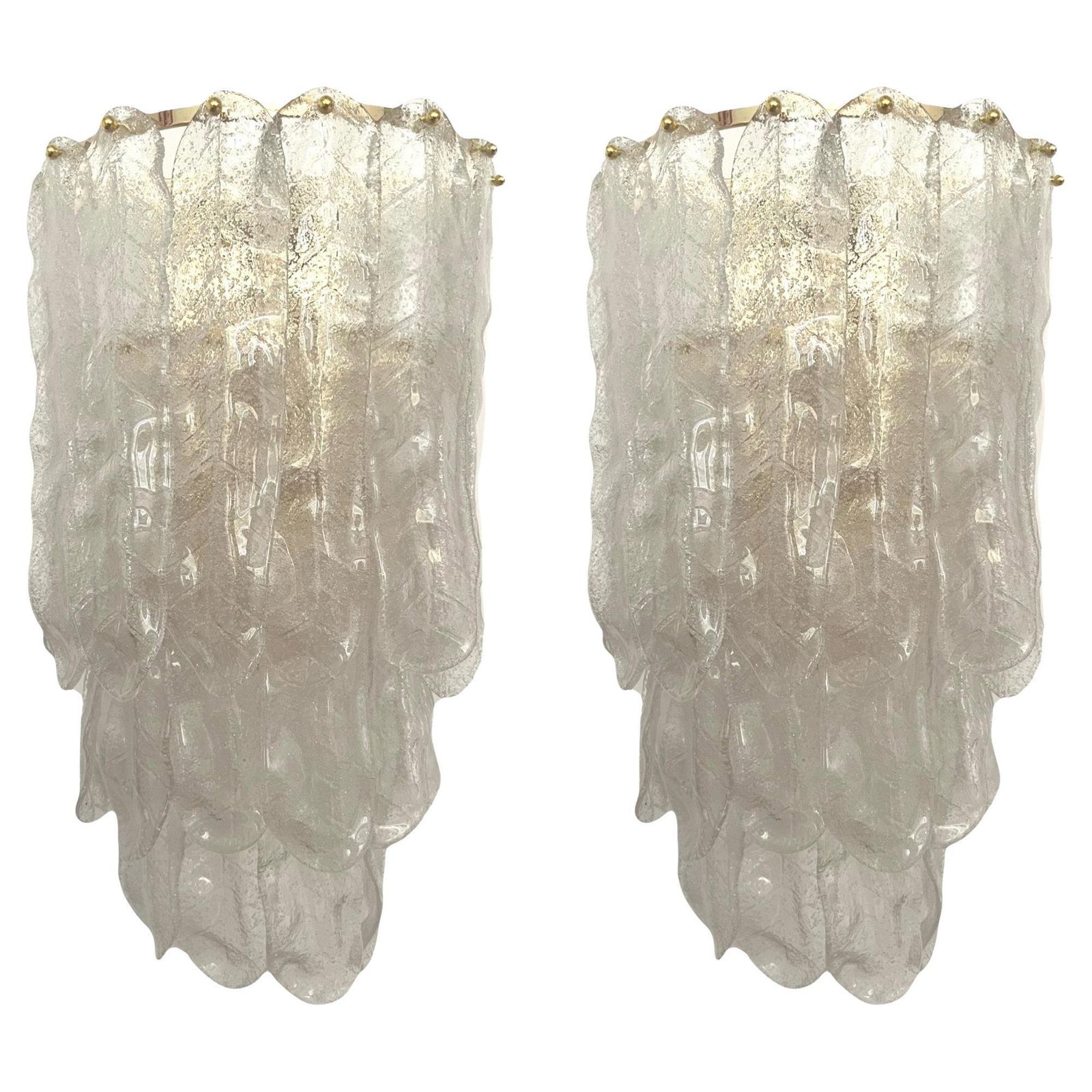Unique Large Italian Midcenturypair Of Murano Wall Sconces By Mazzega, 1970s