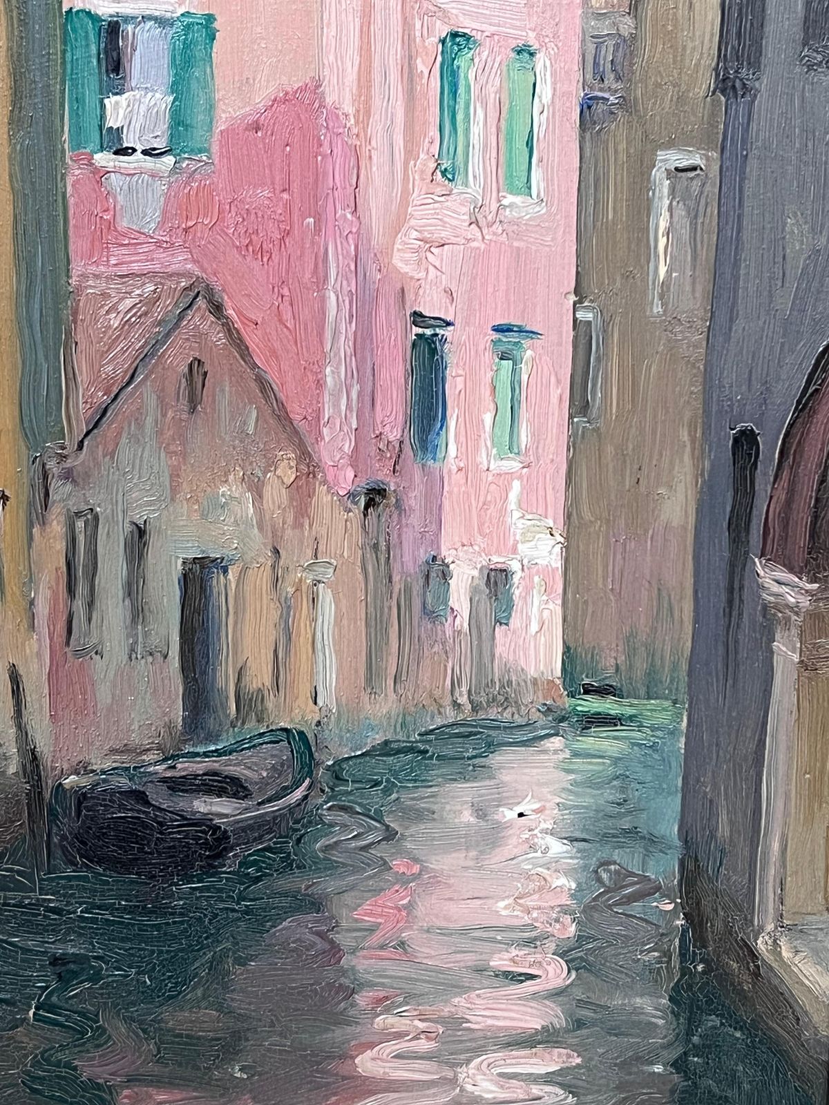 Etienne Auguste Krier Early 1900's French Impressionist Oil Sketch Quiet Venetian Backwater Canal photo Art