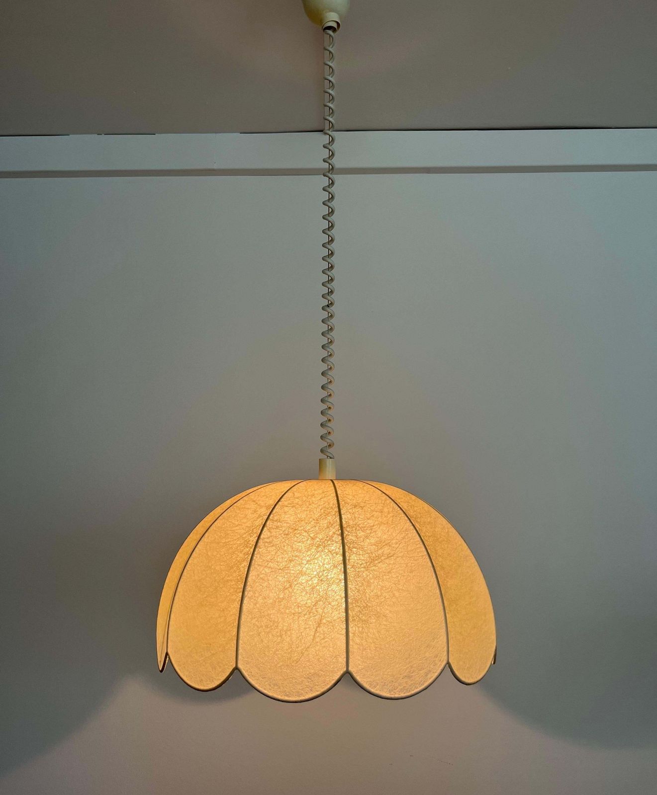 photo vintage German Mid Century "Cocoon" Flower Adjustable Chandelier By Goldkant, 1970s