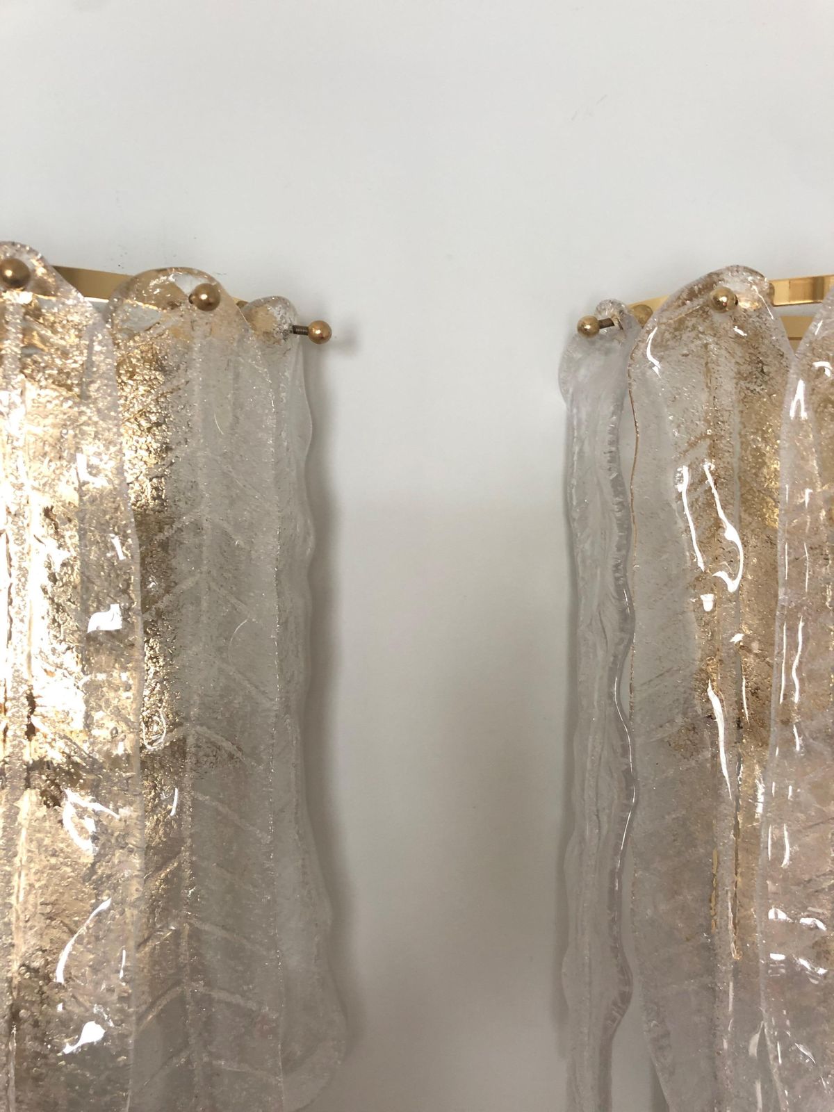 Italian Midcentury Large Pair Of Leaf Murano Wall Sconces By Mazzega, 1970s photo buy