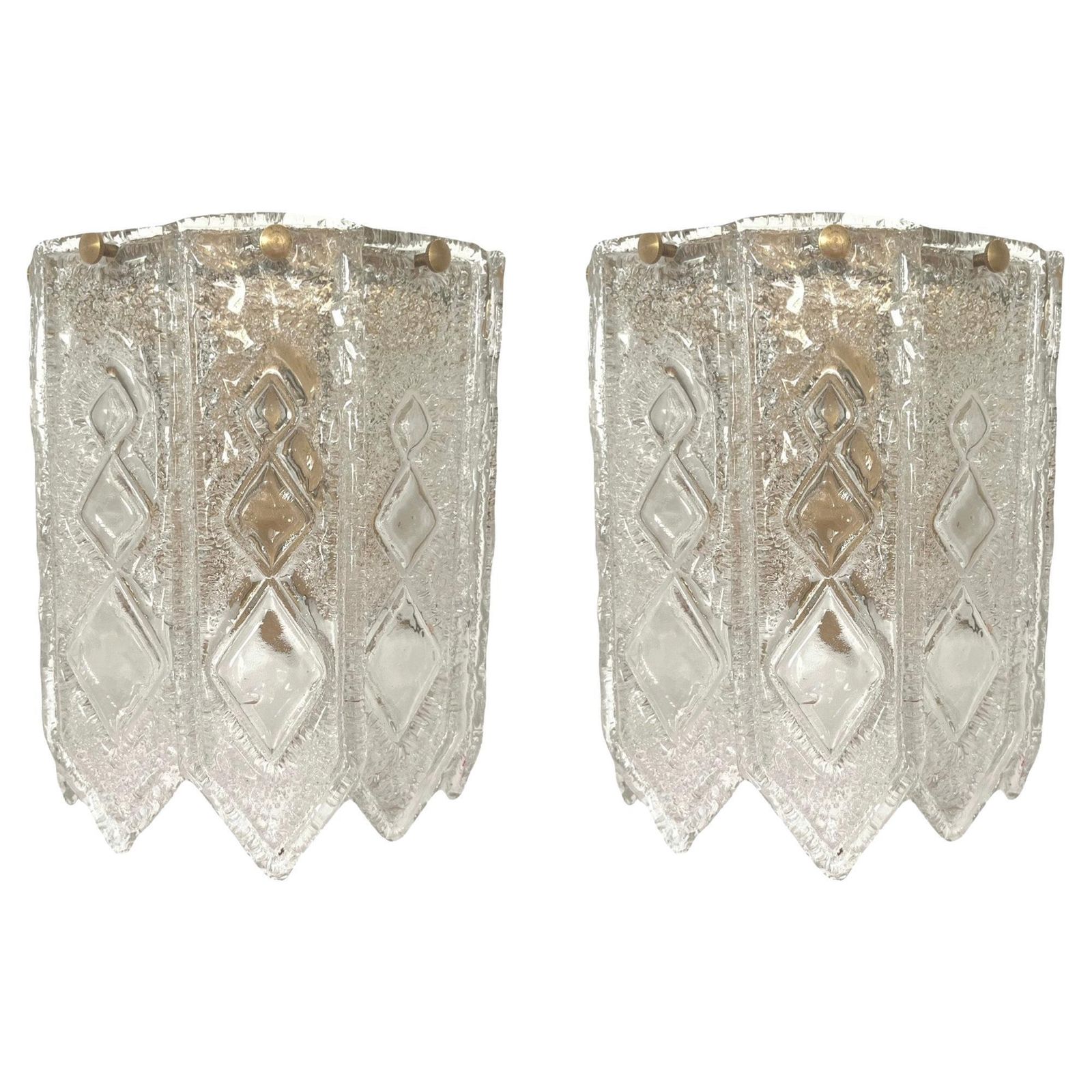 Italian Pair Of Midcentury Clear Murano Glass Wall Sconces, 1970s