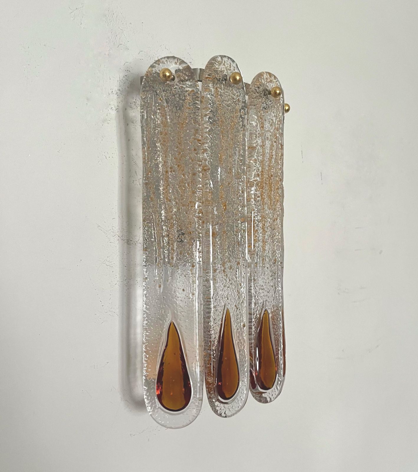Midcentury Italian Set Of Three Amber Murano Wall Sconces By Mazzega, 1970s photo 4894.0